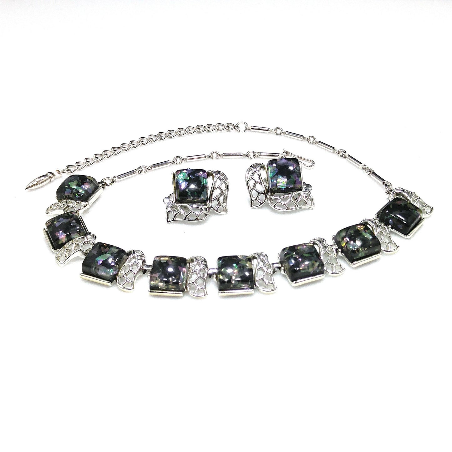 Coro Confetti Lucite Necklace Clip Earrings, 1950s Vintage Jewelry