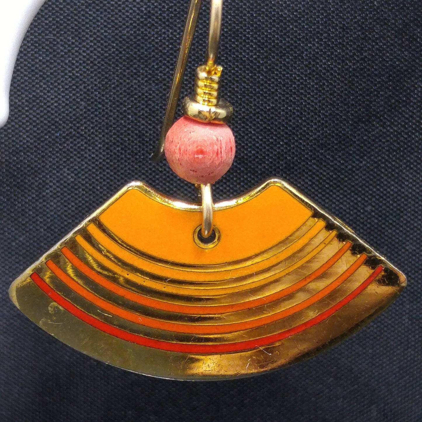 Vintage Laurel Burch "Rhythm" Earrings, Orange Enamel, Gold Plated