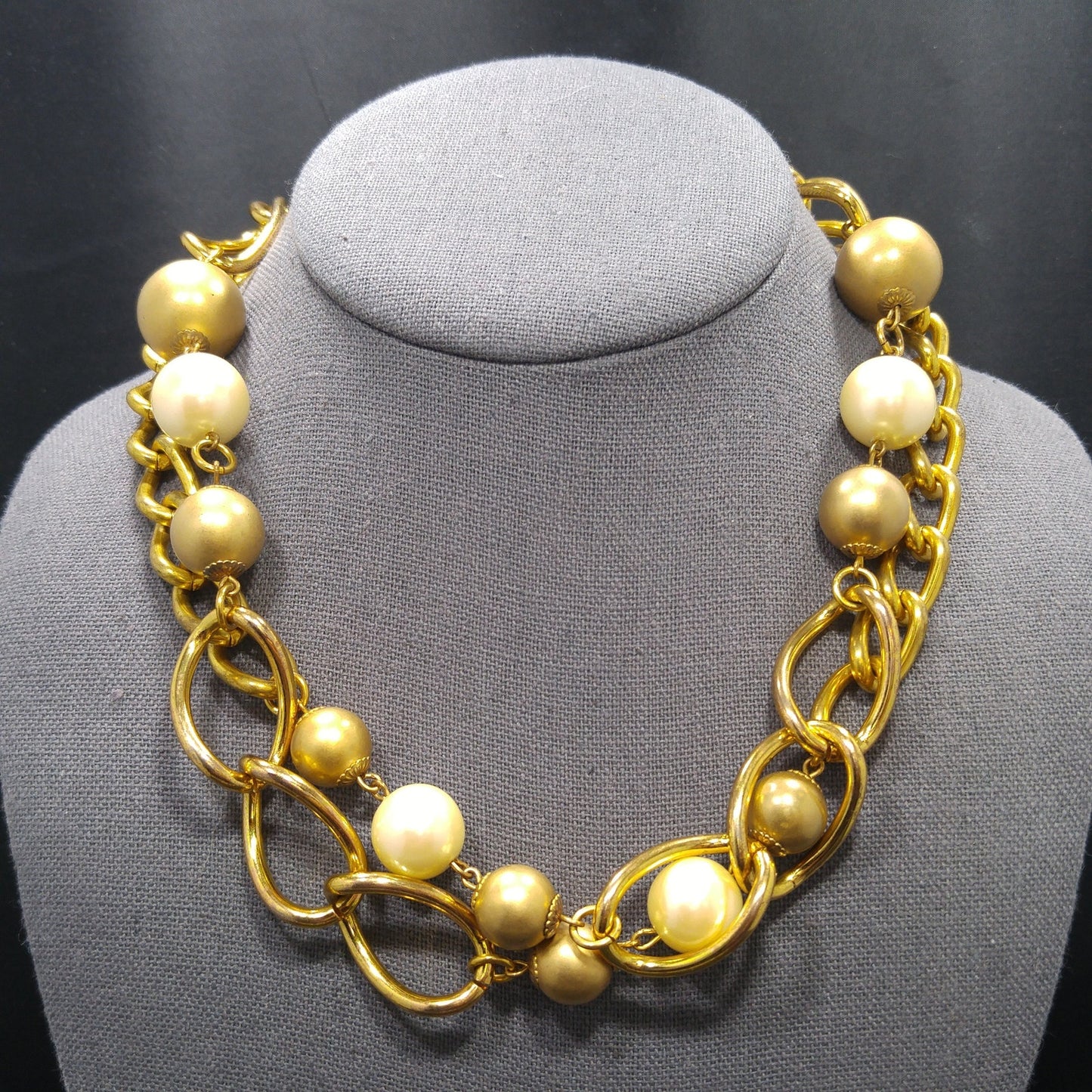 Miriam Haskell Long Faux Pearl Necklace, 36 Inches, Gold Plated, 1940s Vintage Jewelry