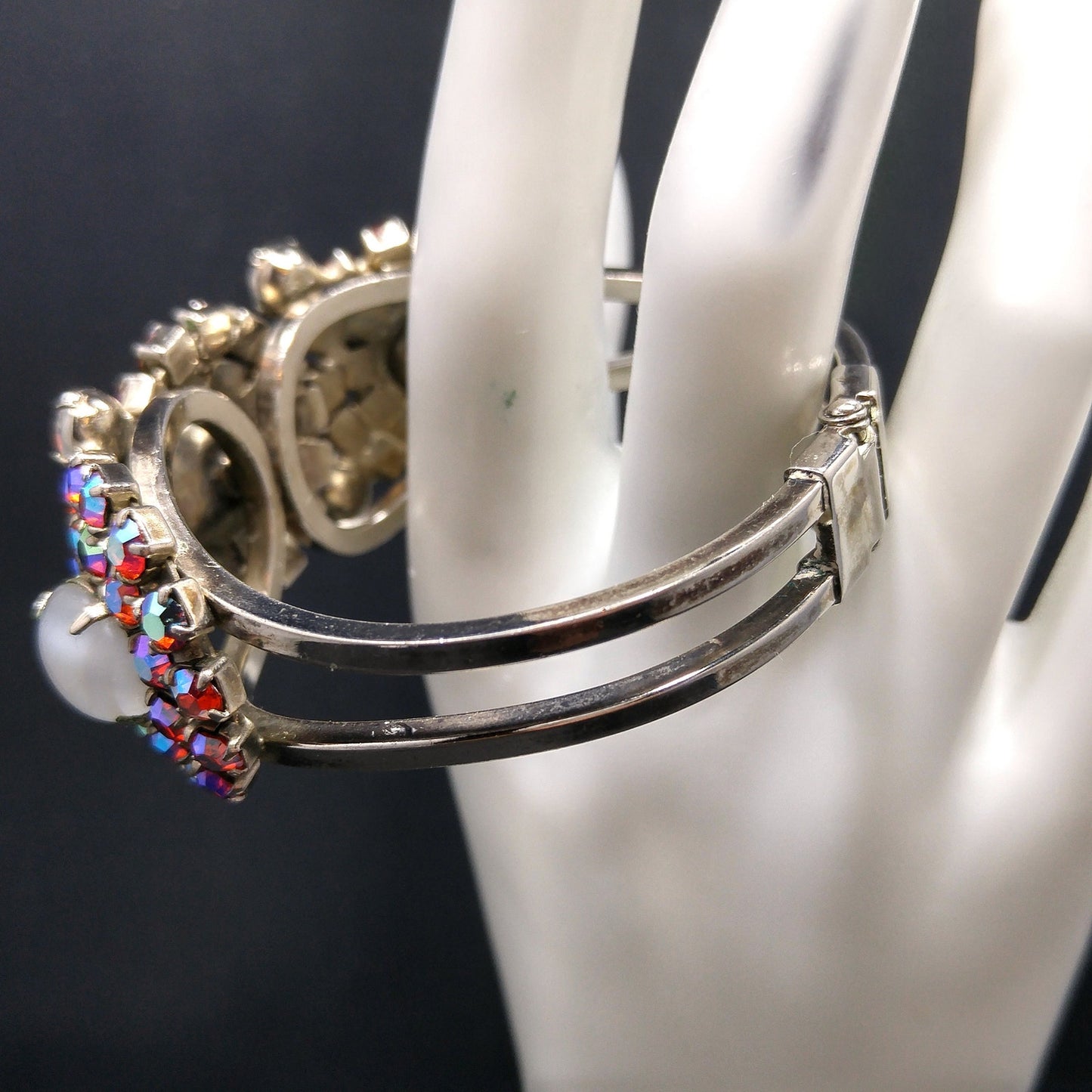 Vintage Juliana Clamper Bracelet & Earrings, DeLizza Elster, Red AB Rhinestones