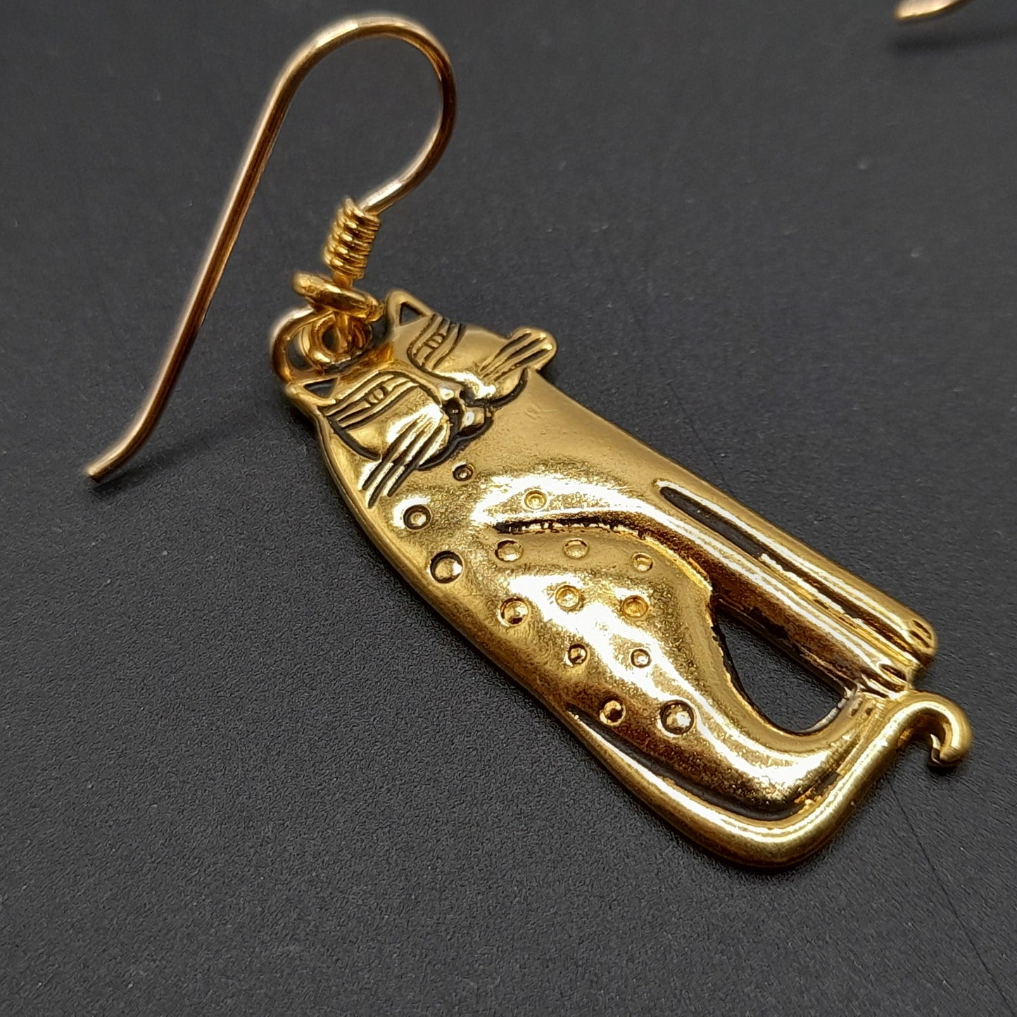 Vintage Laurel Burch Siamese Cat Earrings, Gold Plated