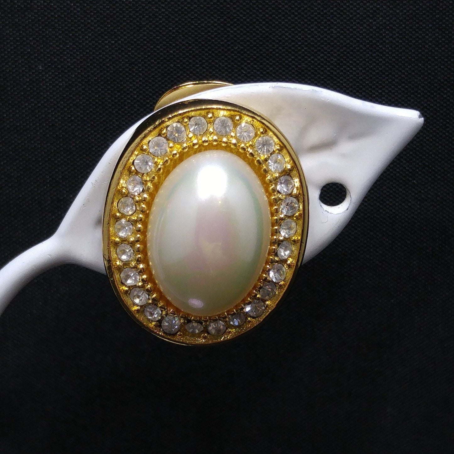Christian Dior Faux Pearl Rhinestone Clip Earrings, Gold Plated, 1980s Vintage Jewelry