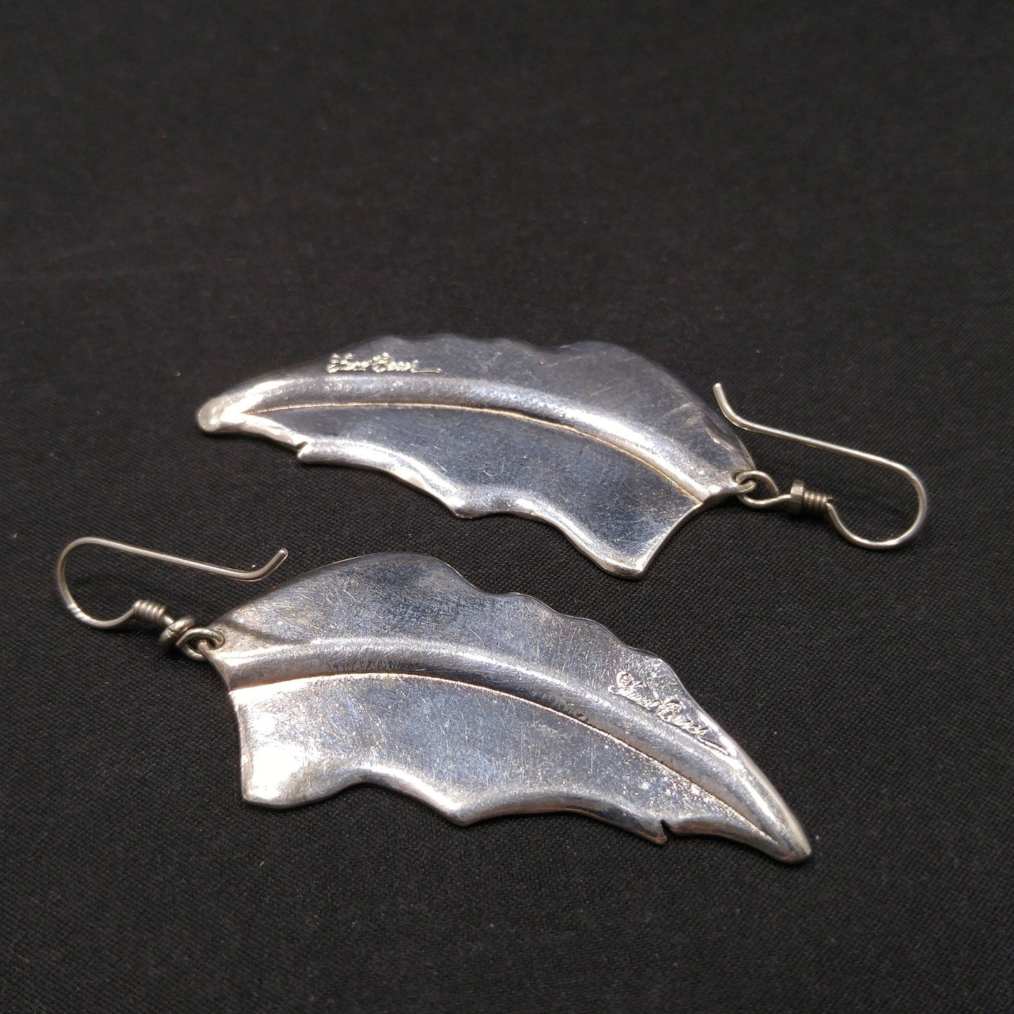 Laurel Burch Long Palm Leaf Earrings, Rhodium Plated, 1980s Vintage Jewelry