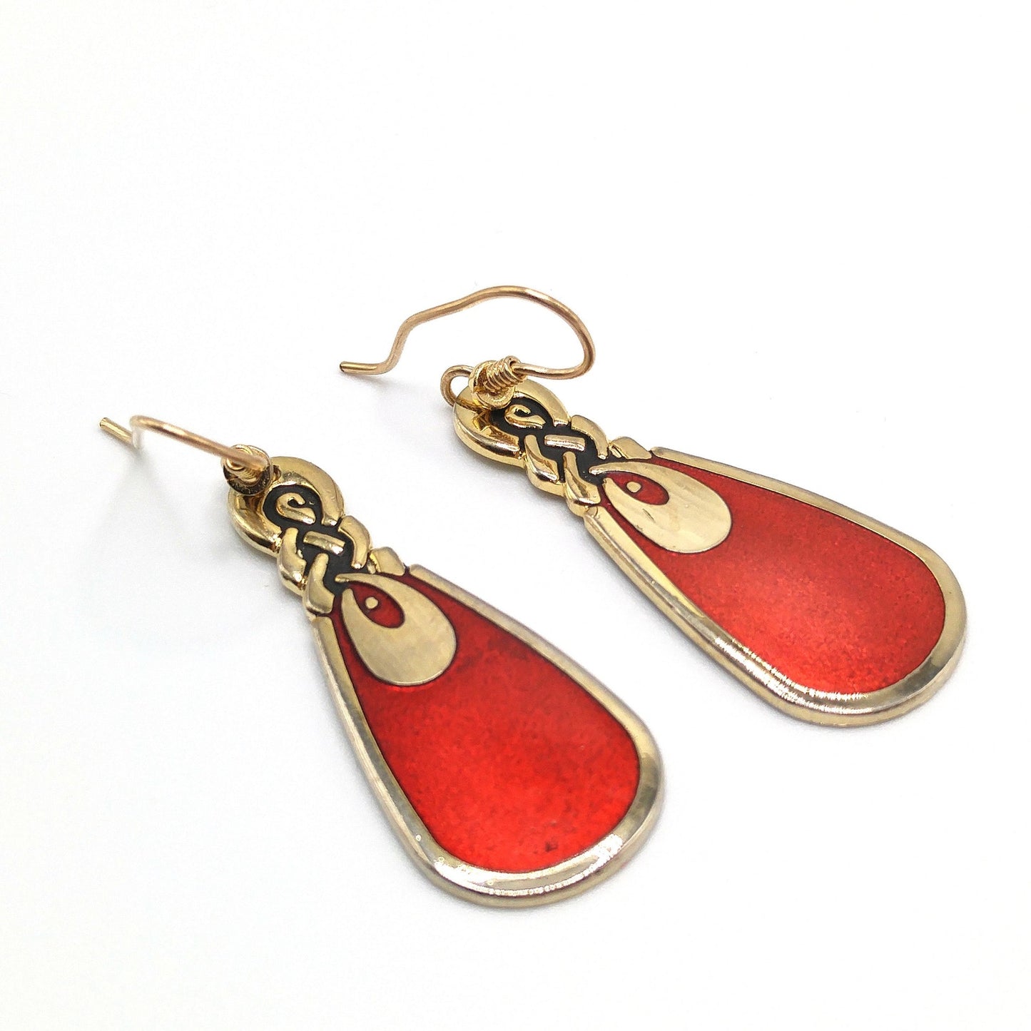 Vintage Laurel Burch Love Knot Earrings, Red Enamel, Gold Plated