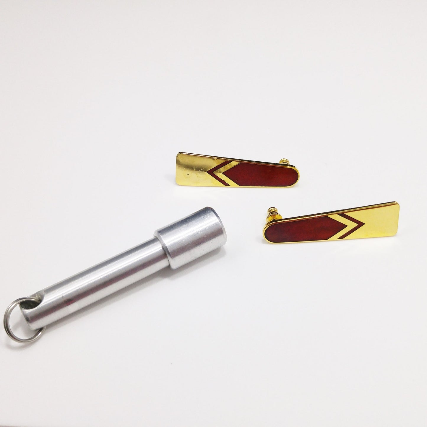 Vintage Laurel Burch Gold Red Chevron Post Earrings, 1980s, Gold Plated