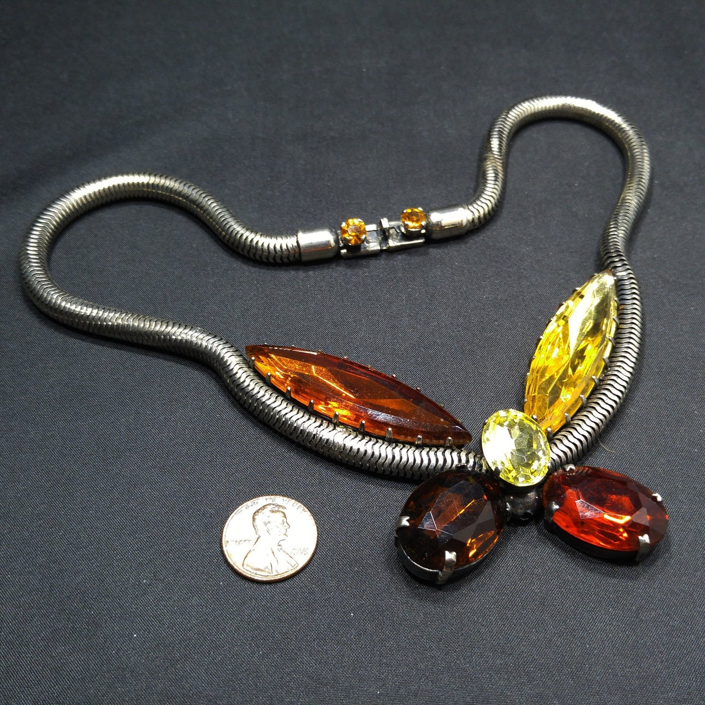 Large Rhinestone Butterfly Necklace, Mara Kibian Bijoux Jewelry, Snake Chain