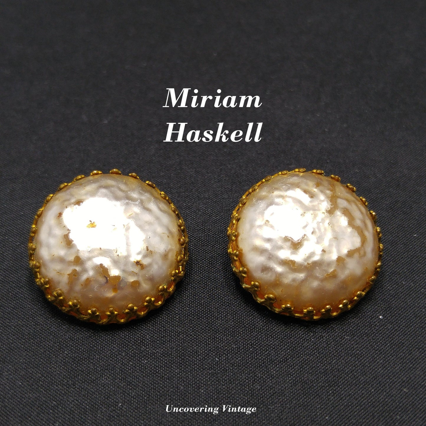 Miriam Haskell Faux Baroque Pearl Button Style Clip Earrings, 1950s Vintage Jewelry