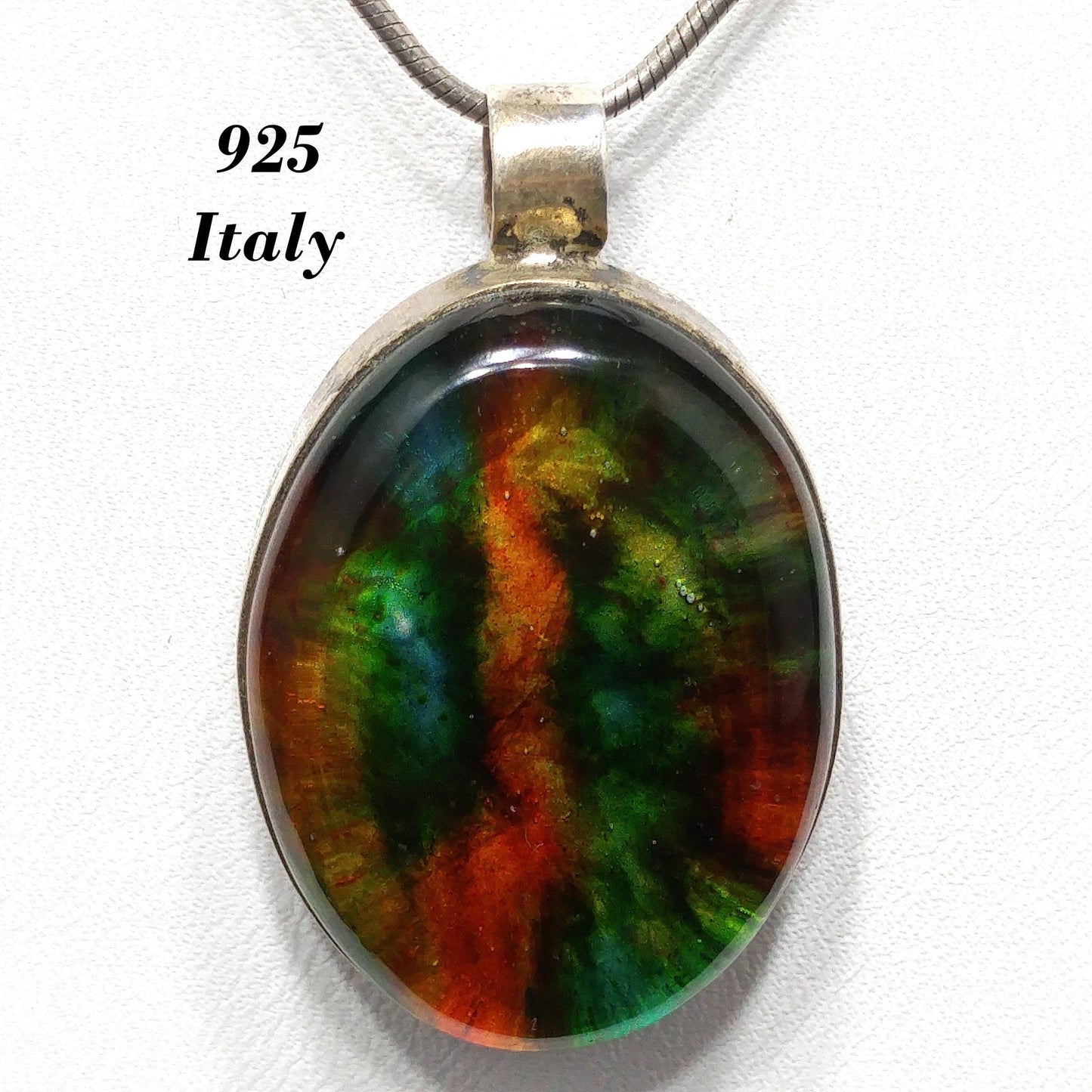 Vintage Italy Art Glass Pendant, Sterling Silver, 1970s Vintage Jewelry