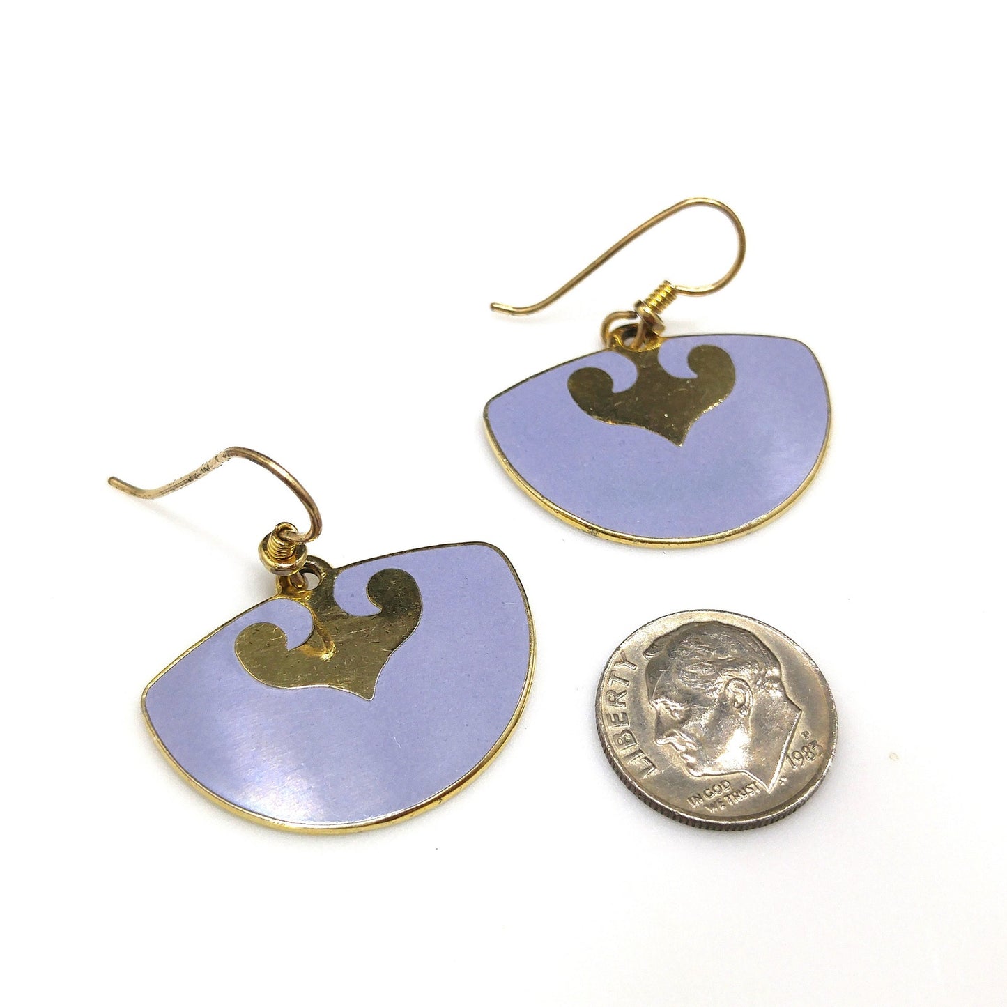 Vintage Laurel Burch Fan Earrings, Gold Plated, Lavender Enamel