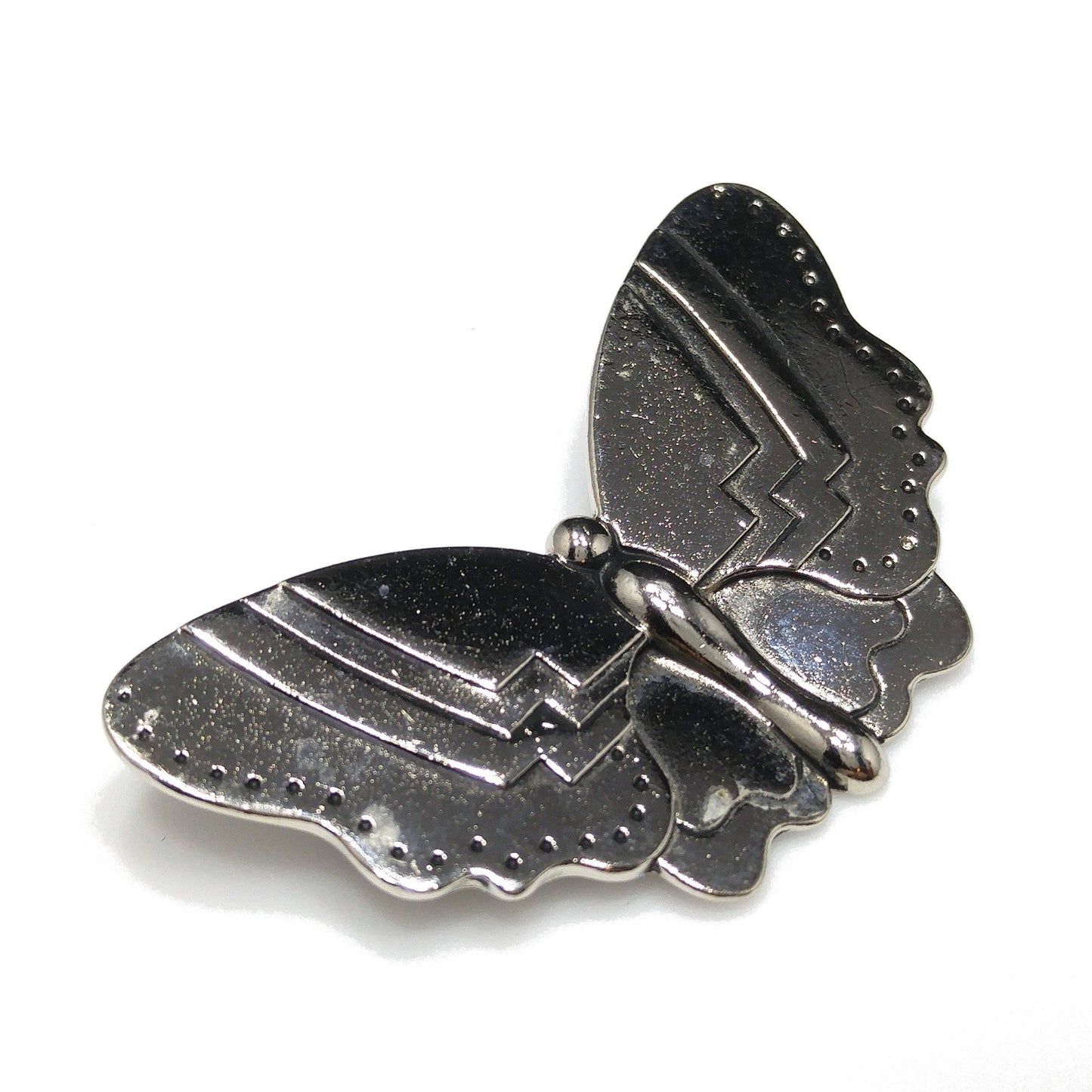 Laurel Burch Butterfly Brooch, Rhodium Plated, Black Enamel, 1980s Vintage Jewelry