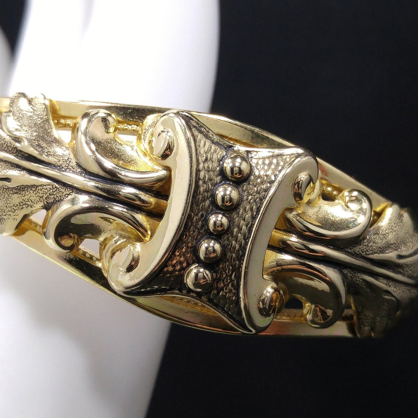 Whiting & Davis Gold Plated Hinged Bracelet, Safety Chain, Snap Lock Clasp, 1960s Vintage Jewelry