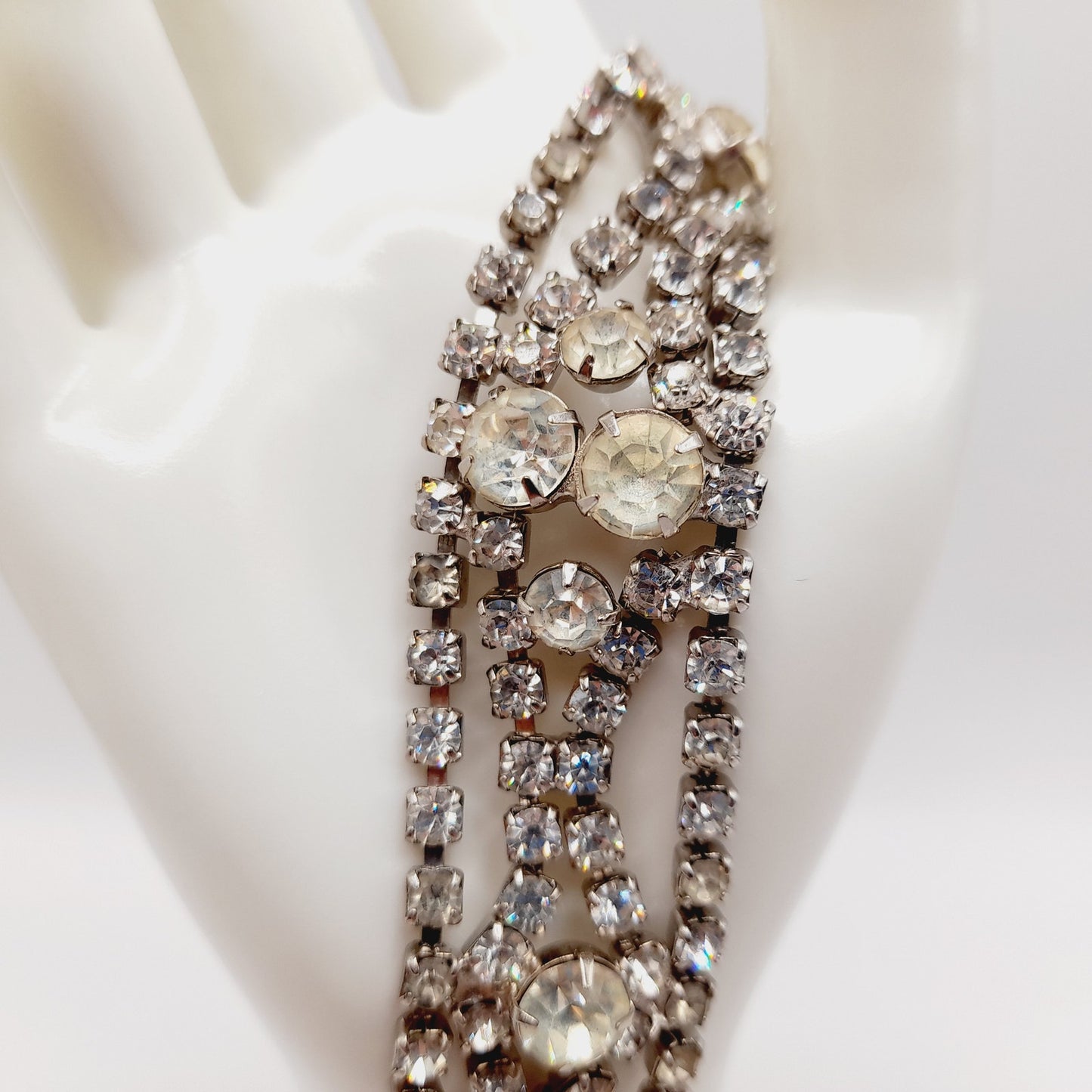 Vintage 1950s Clear Rhinestone Four Row Bracelet - 7 1/4 Inches - Wedding Jewelry