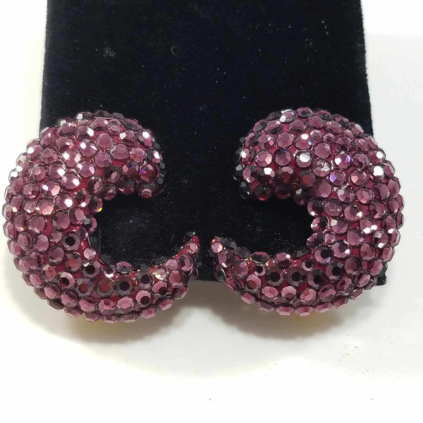 Vintage Richard Kerr Clip Earrings 1980s Encrusted Purple Swarovski Flat-Backs