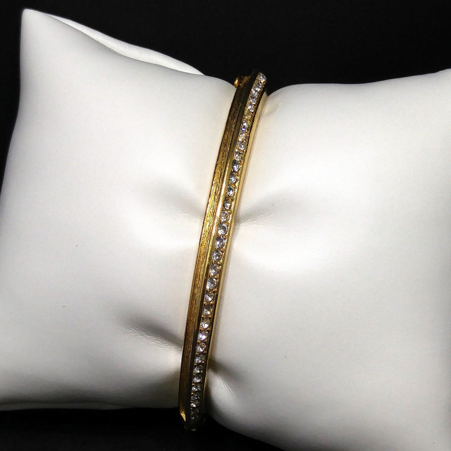 Vintage Christian Dior Clear Rhinestone Hinged Bracelet, Gold Plated