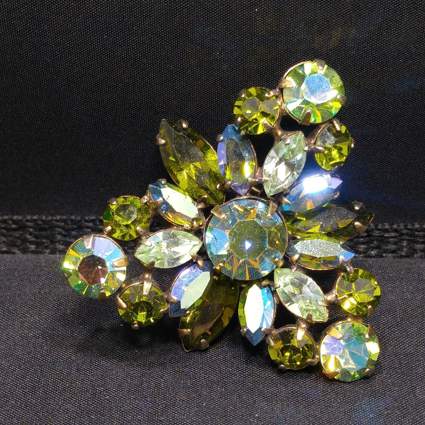 Vintage Regency Blue Green Triangular Brooch, Aurora Borealis, 1960s