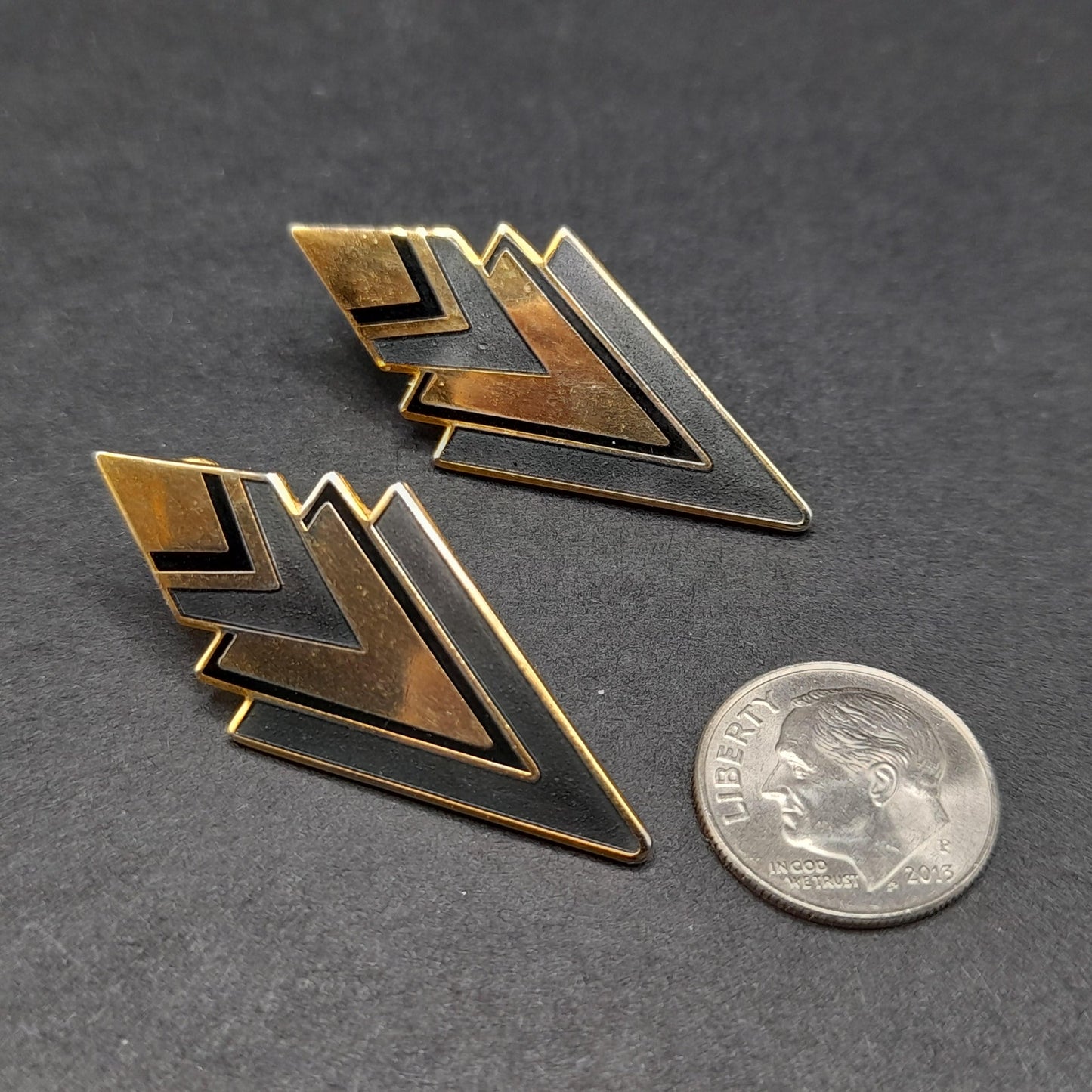 Vintage Laurel Burch Gray Gold Post Earrings, Geometric Gold Plated