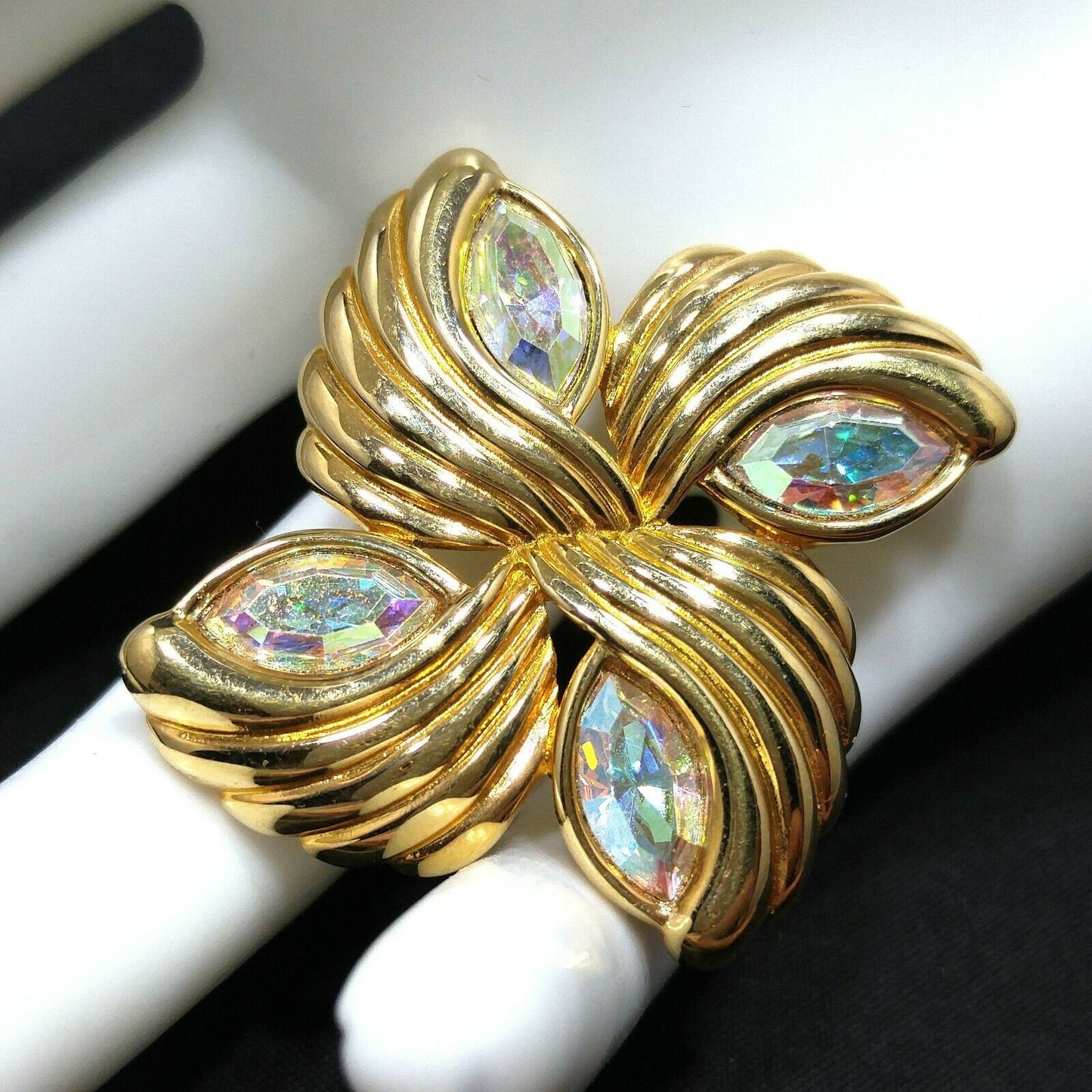 Swarovski AB Rhinestone Swirl Brooch, Swan Logo, Gold Plated, 1980s–1990s Vintage