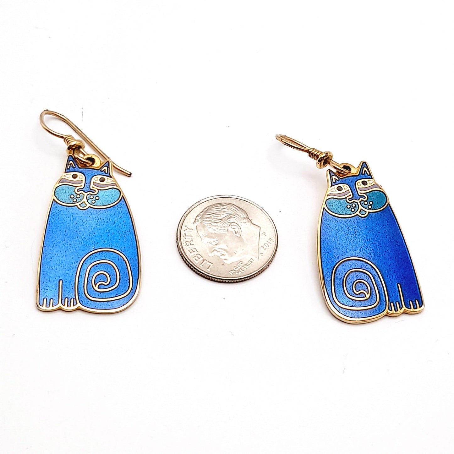 Vintage Laurel Burch Olivia Blue Cat Earrings Gold Plated