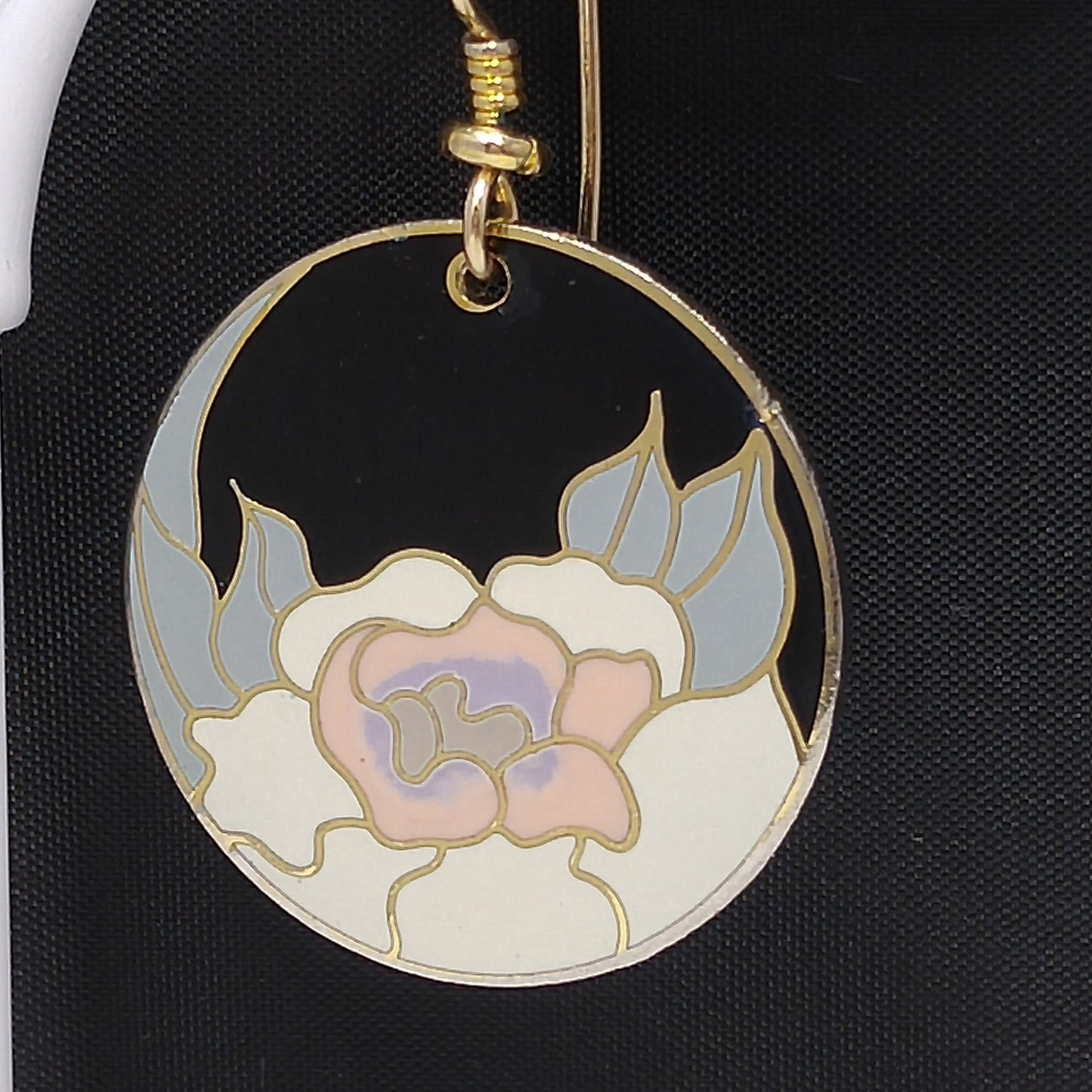Vintage Laurel Burch "Garden Rose" Earrings, Gold Plated Cloisonné