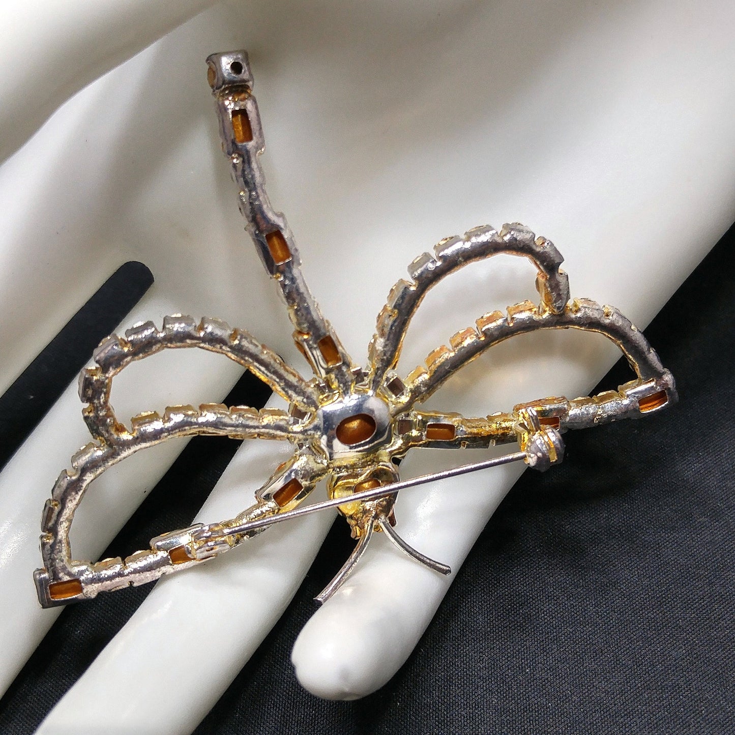 Clear Rhinestone Dragonfly Brooch, Mid-Century, Foil Back Stones, 1950s Vintage Jewelry