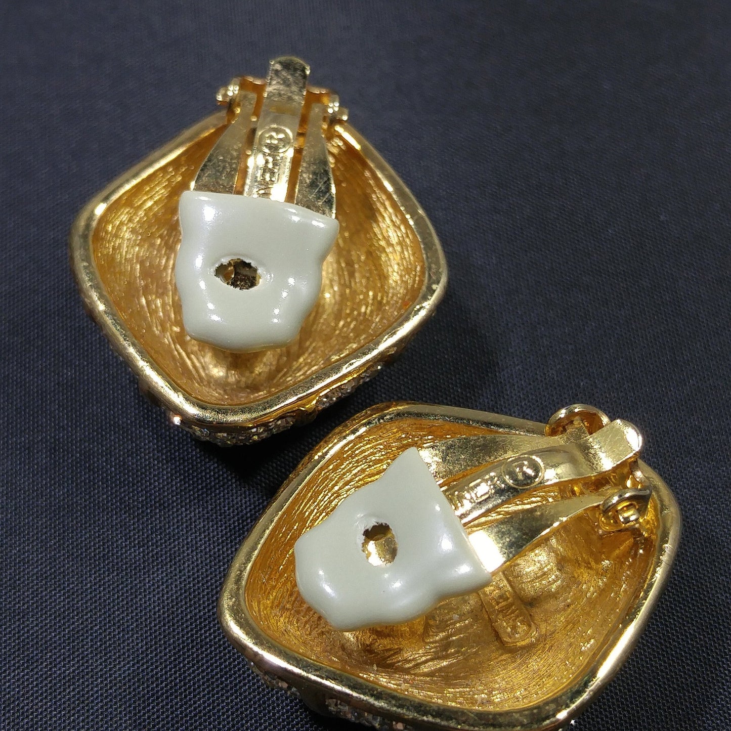 Vintage CINER Pave Rhinestone Clip Earrings, Gold Plated