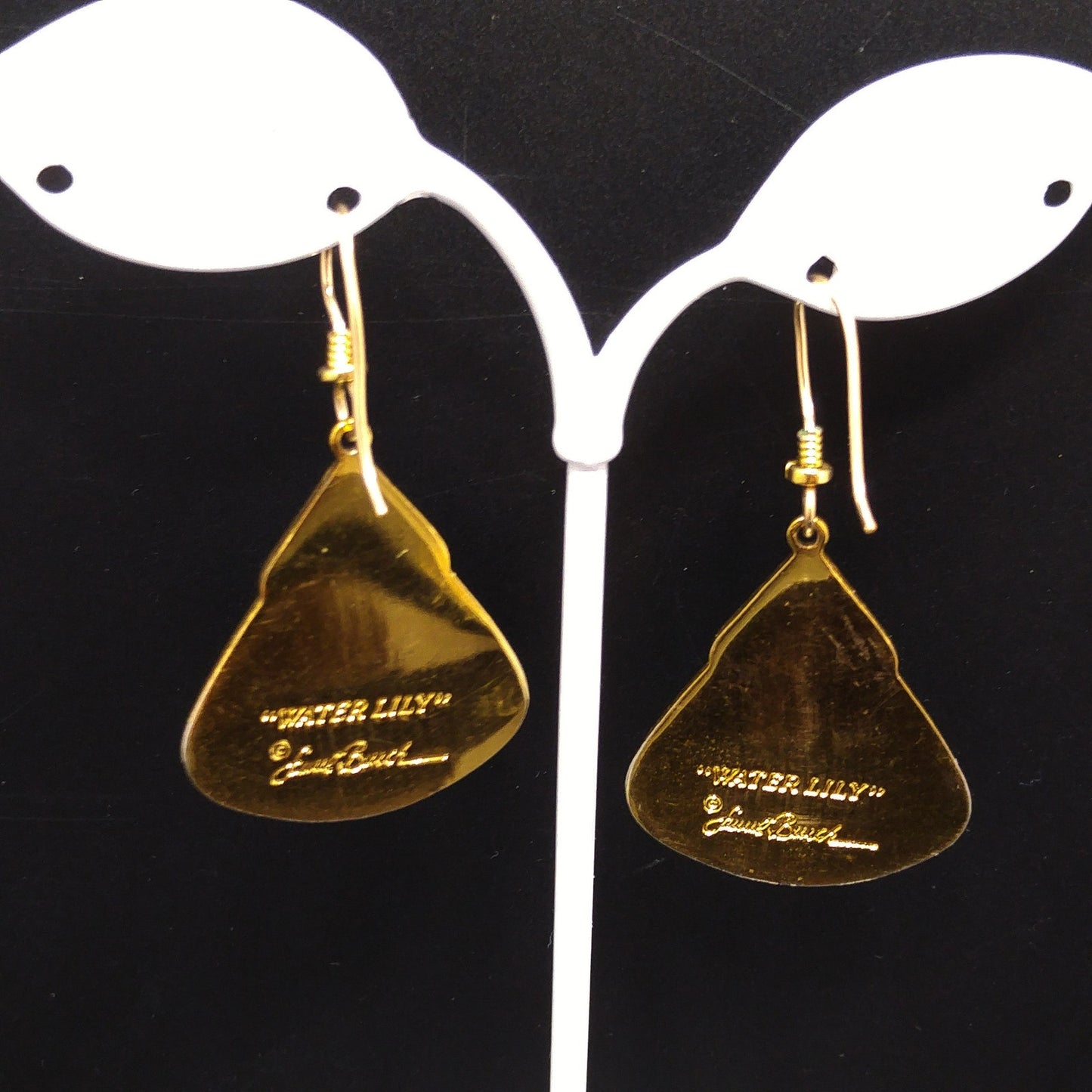 Vintage Laurel Burch "Water Lily" Earrings, Gold Plated, Red Enamel