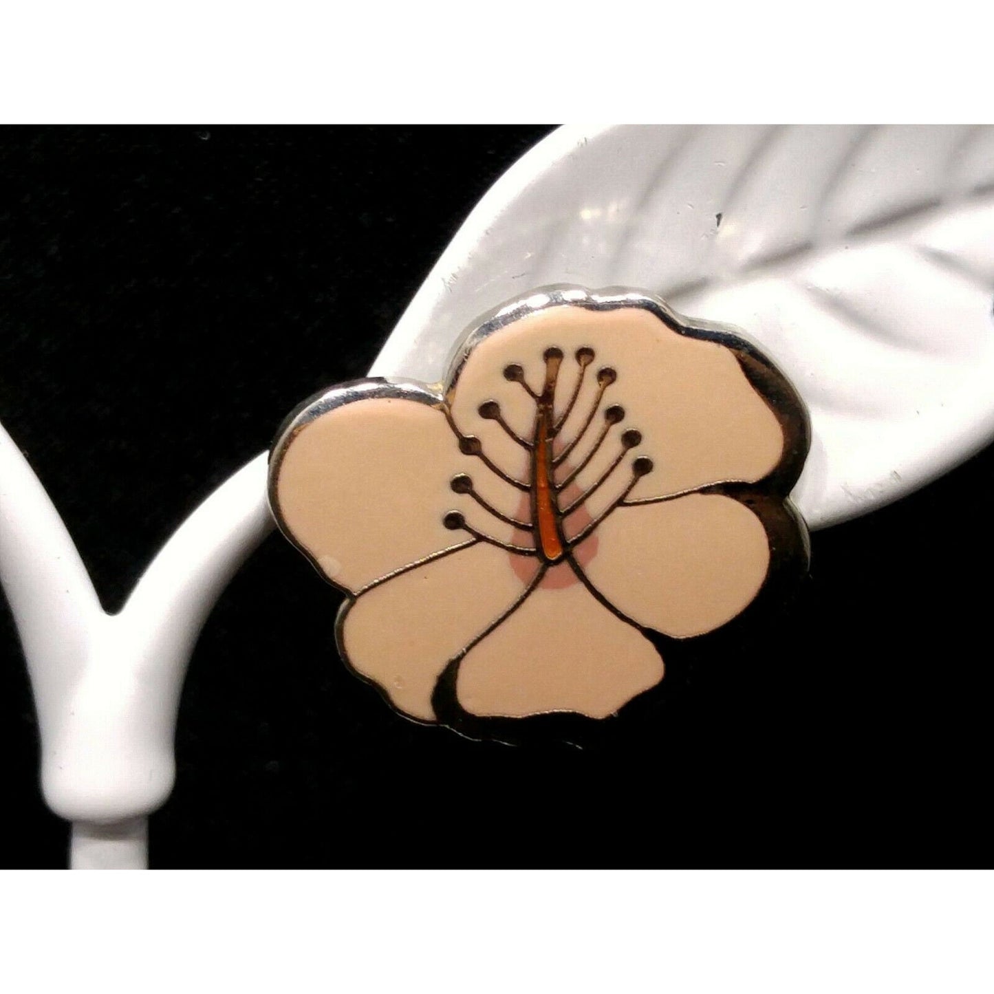 Laurel Burch "Hibiscus" Pink Post Earrings, Rhodium Plated Silver Tone, 1980s
