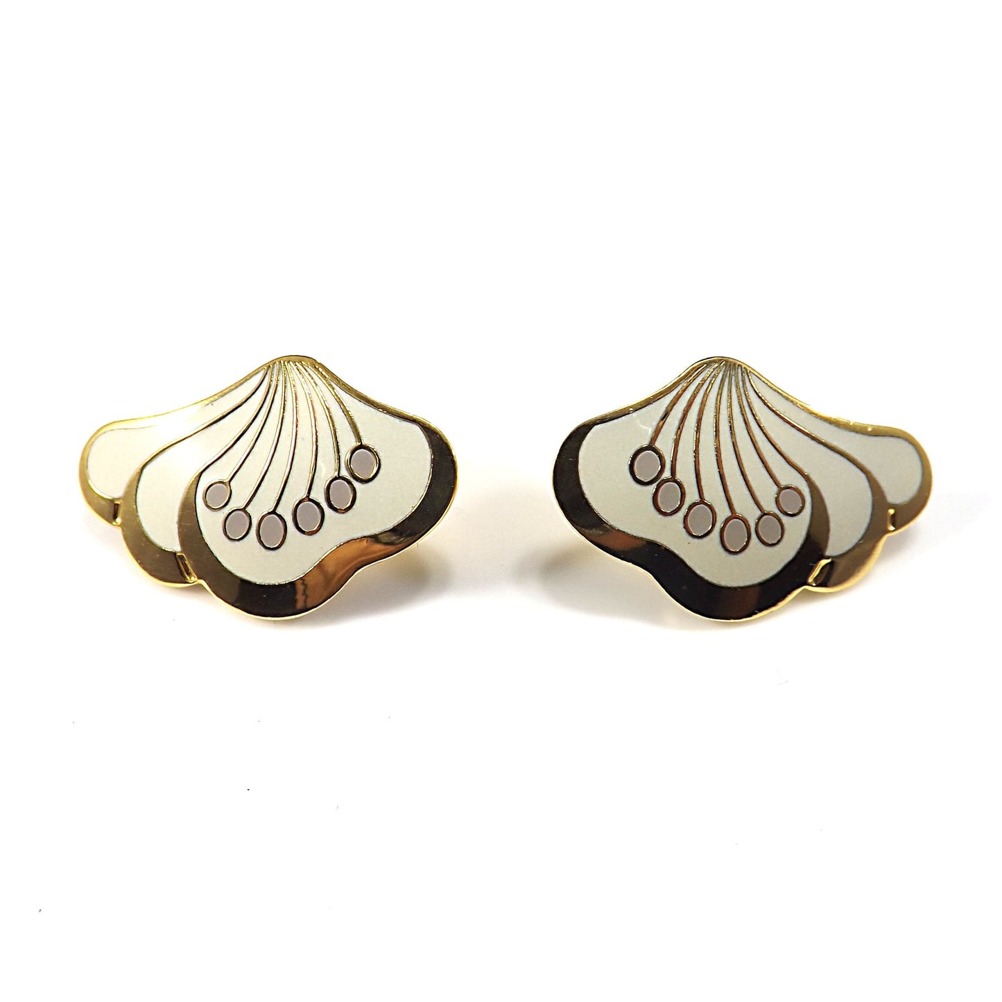Laurel Burch "Le Fleur" Gold & White Post Earrings, Gold Plated, 1980s Vintage