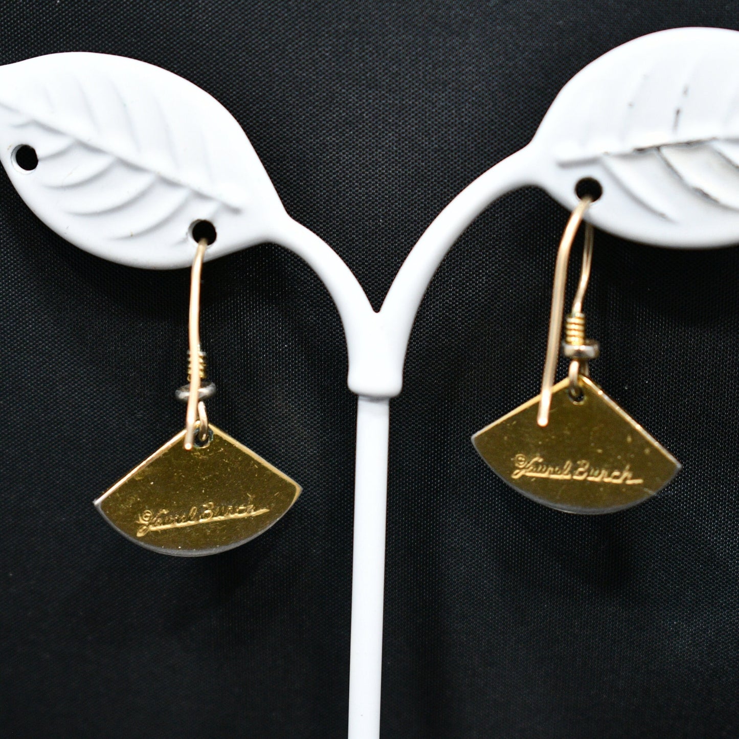 Laurel Burch Cream Small Fan Earrings, Gold Filled Ear Wires, Gold Plated, 1980s