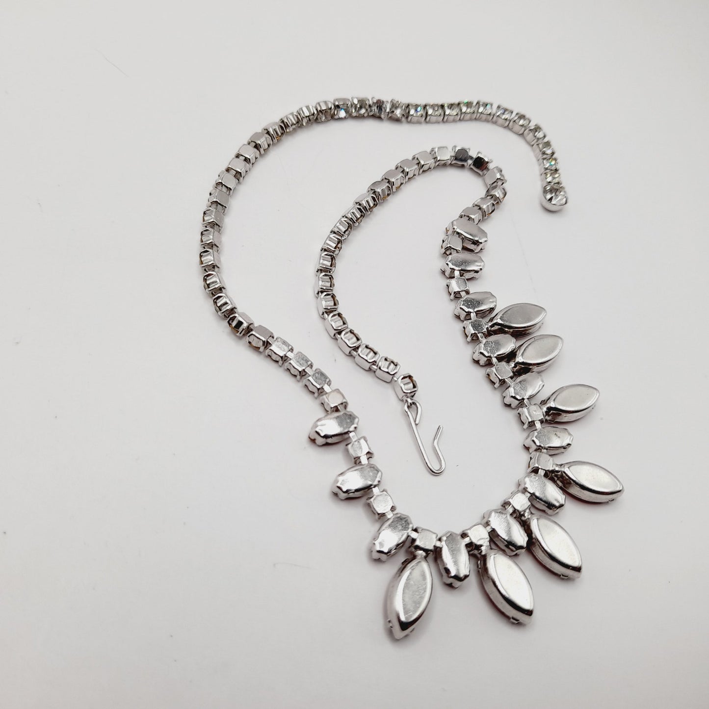 B. David Vintage Red Rhinestone Choker Necklace, Rhodium Plated, 1950s