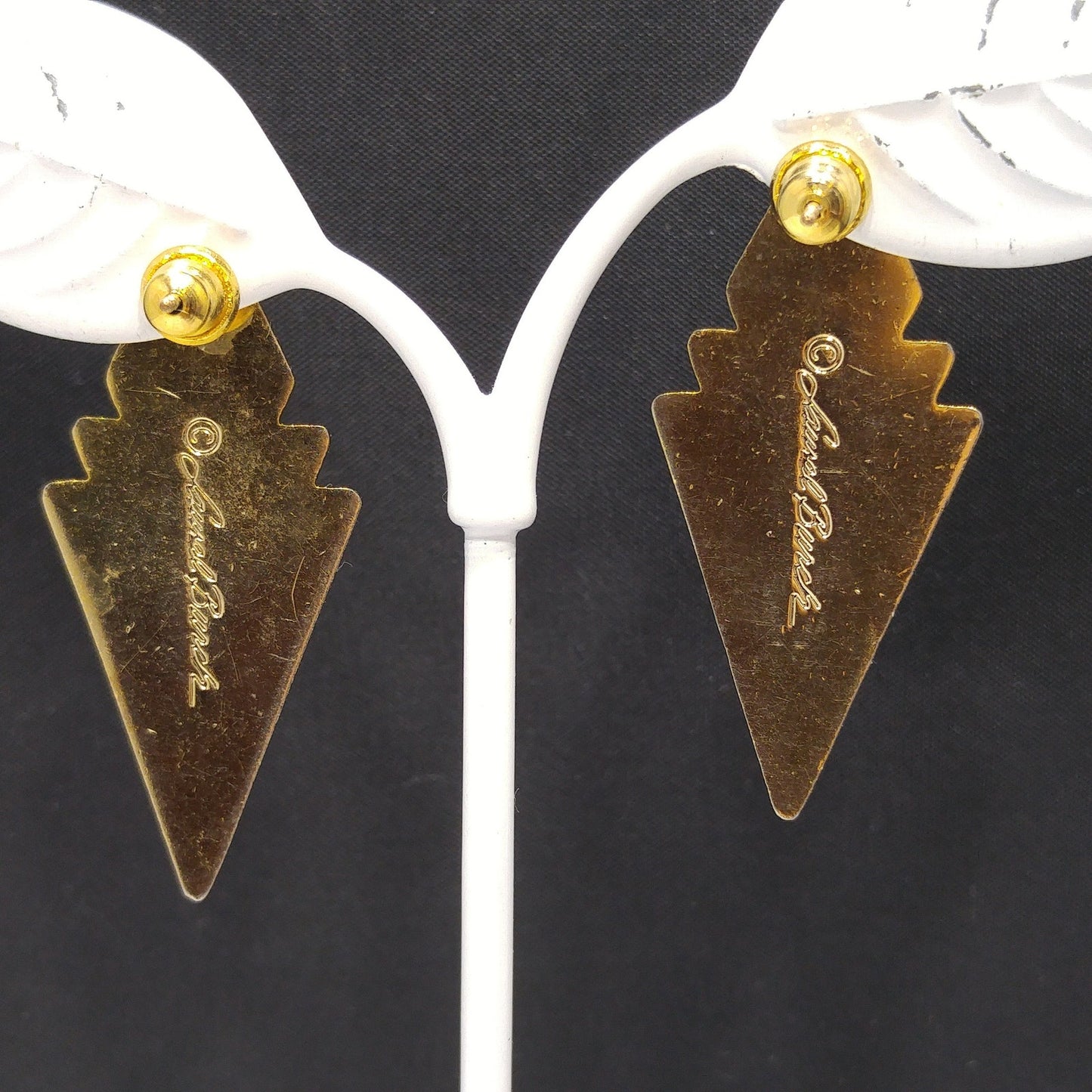Vintage Laurel Burch Post Earrings, Gold Plated, Plum Black Enamel