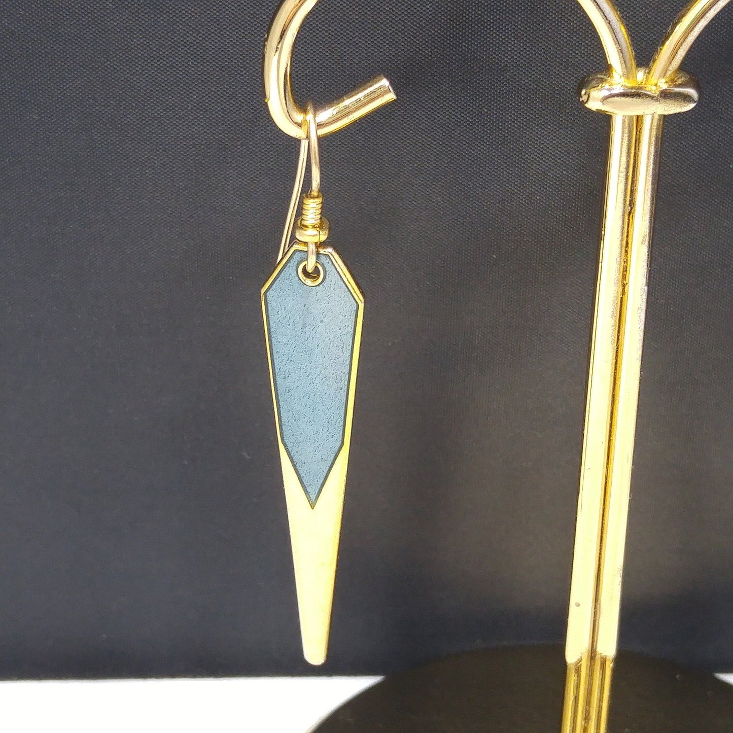 Vintage Laurel Burch Blue Metallic Long Earrings, Gold Plated