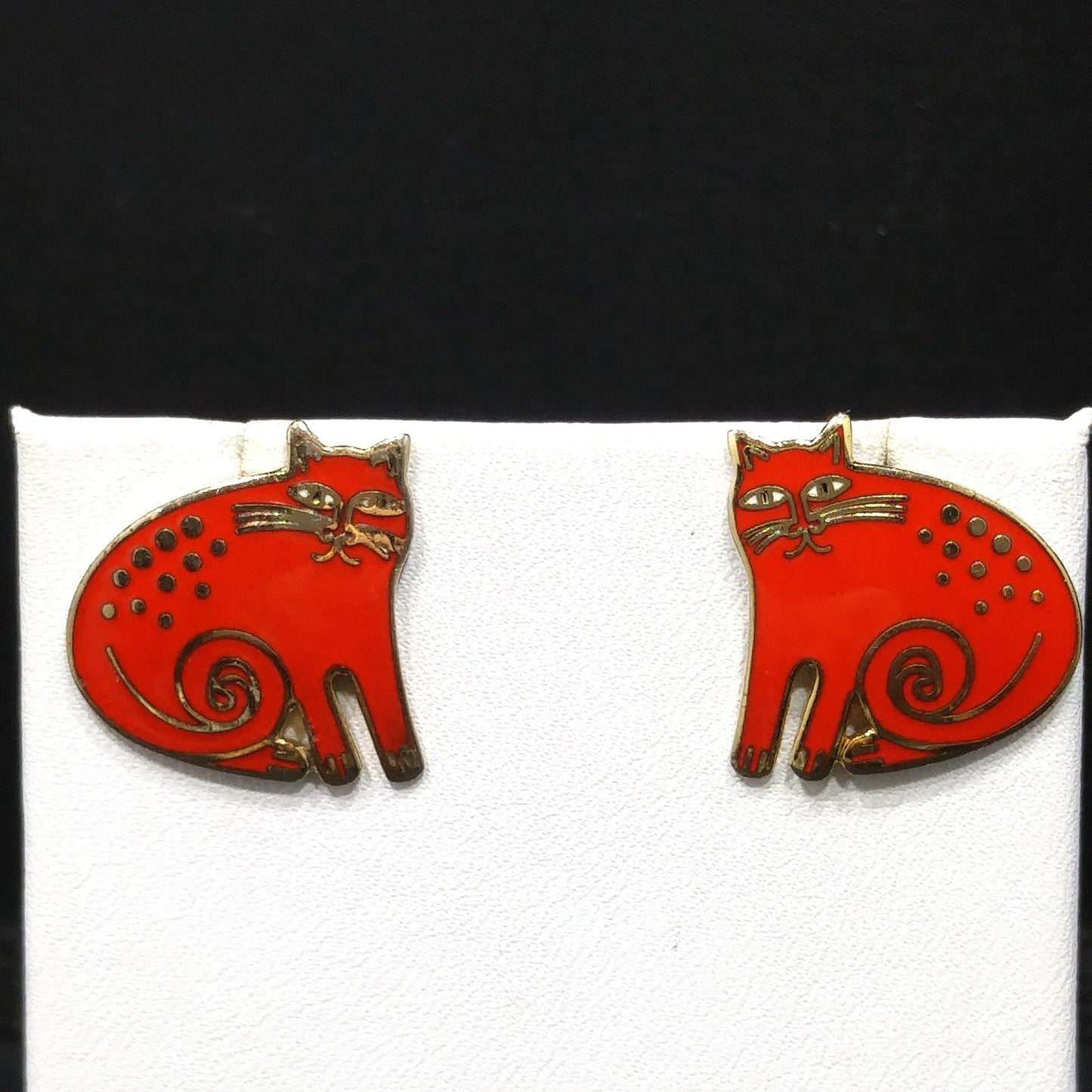 Vintage Laurel Burch "Keshire Cat" Red Post Earrings, Gold Plated