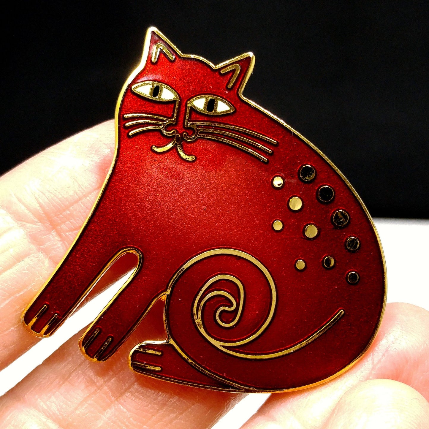 Laurel Burch "Keshire Cat" Brooch & Pendant, Cloisonné Gold Plated, 1980s Vintage Jewelry