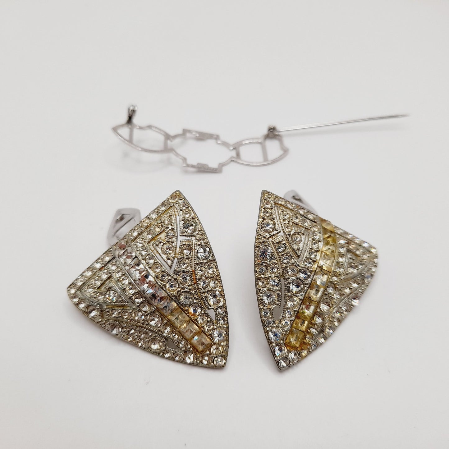 Coro Duette Rhinestone Brooch, Art Deco Dress Clips, Patent 1798867