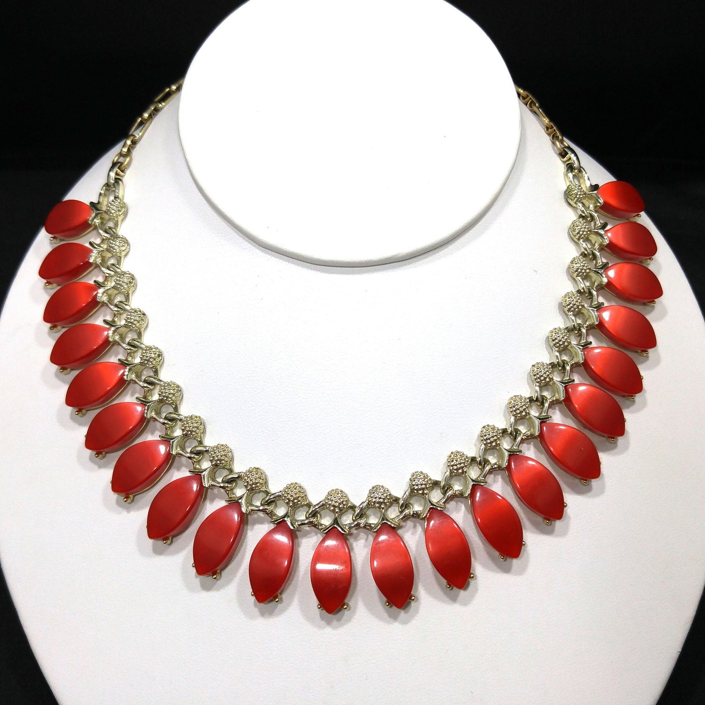 Pakula Red Moonglow Choker Necklace, Lucite Pendants, 1950s Vintage Jewelry