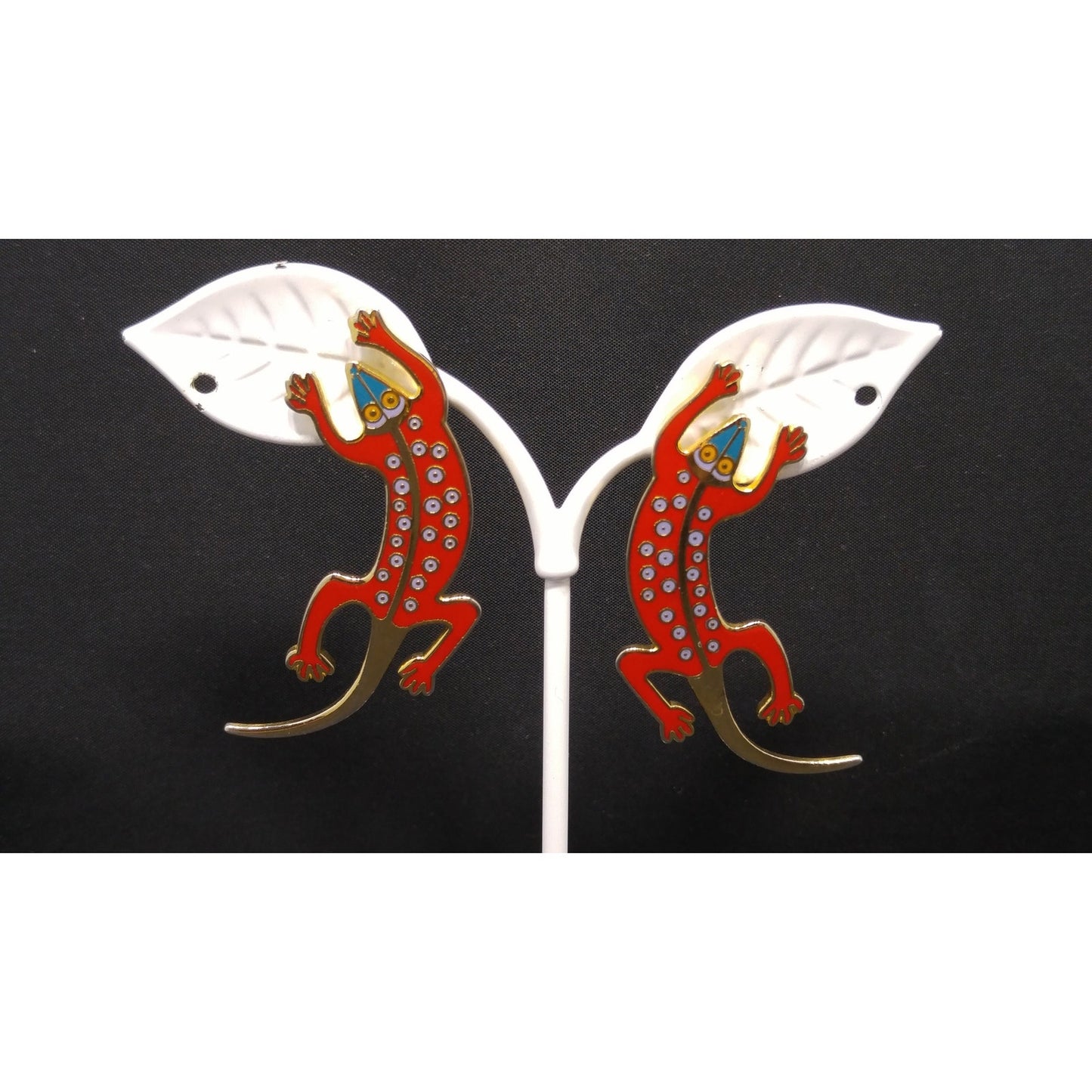 Vintage Laurel Burch Red Enamel "Lizard" Earrings, Gold Filled Posts, 1980s