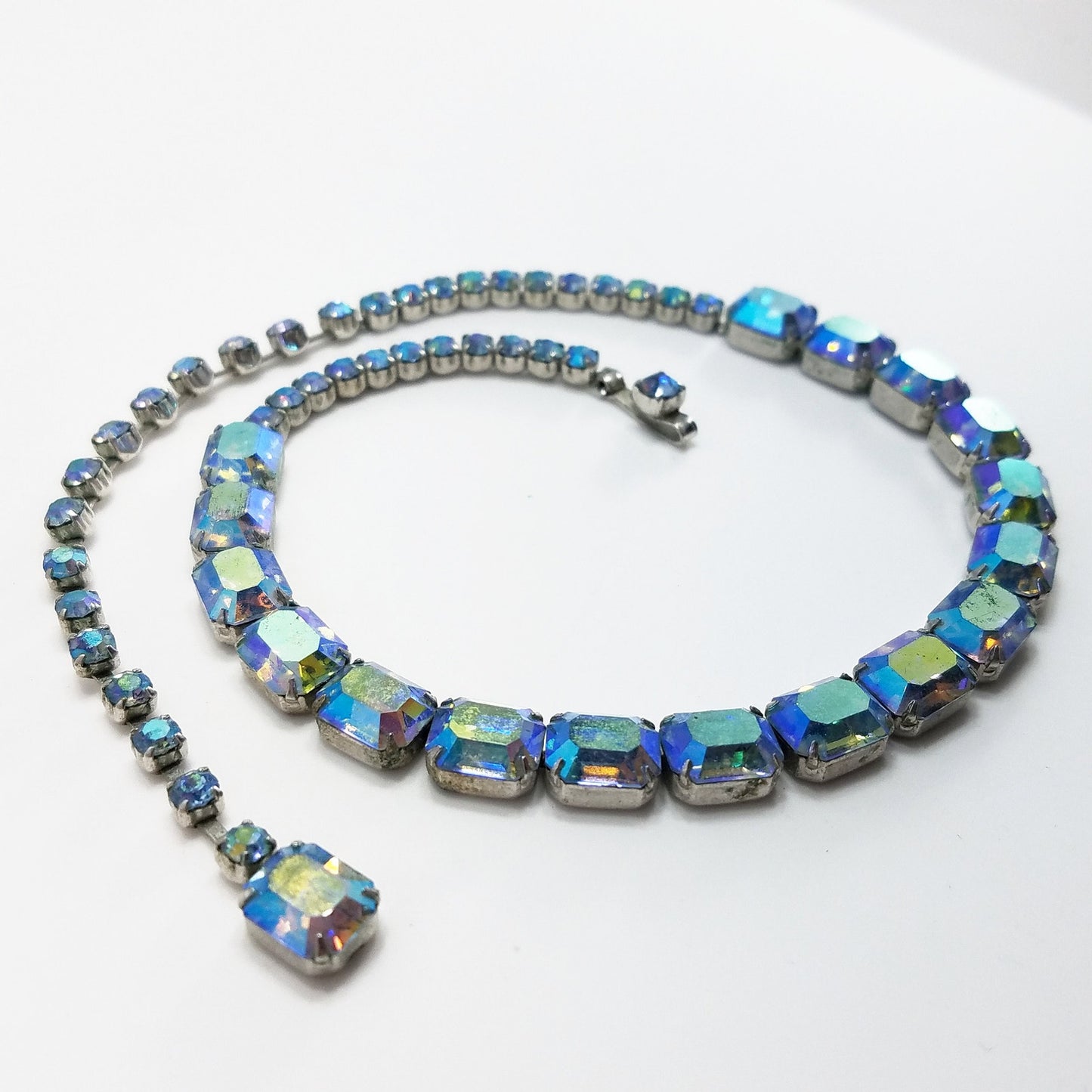 Vintage Weiss Rhinestone Choker Necklace, Peacock Aurora Borealis Rhinestones