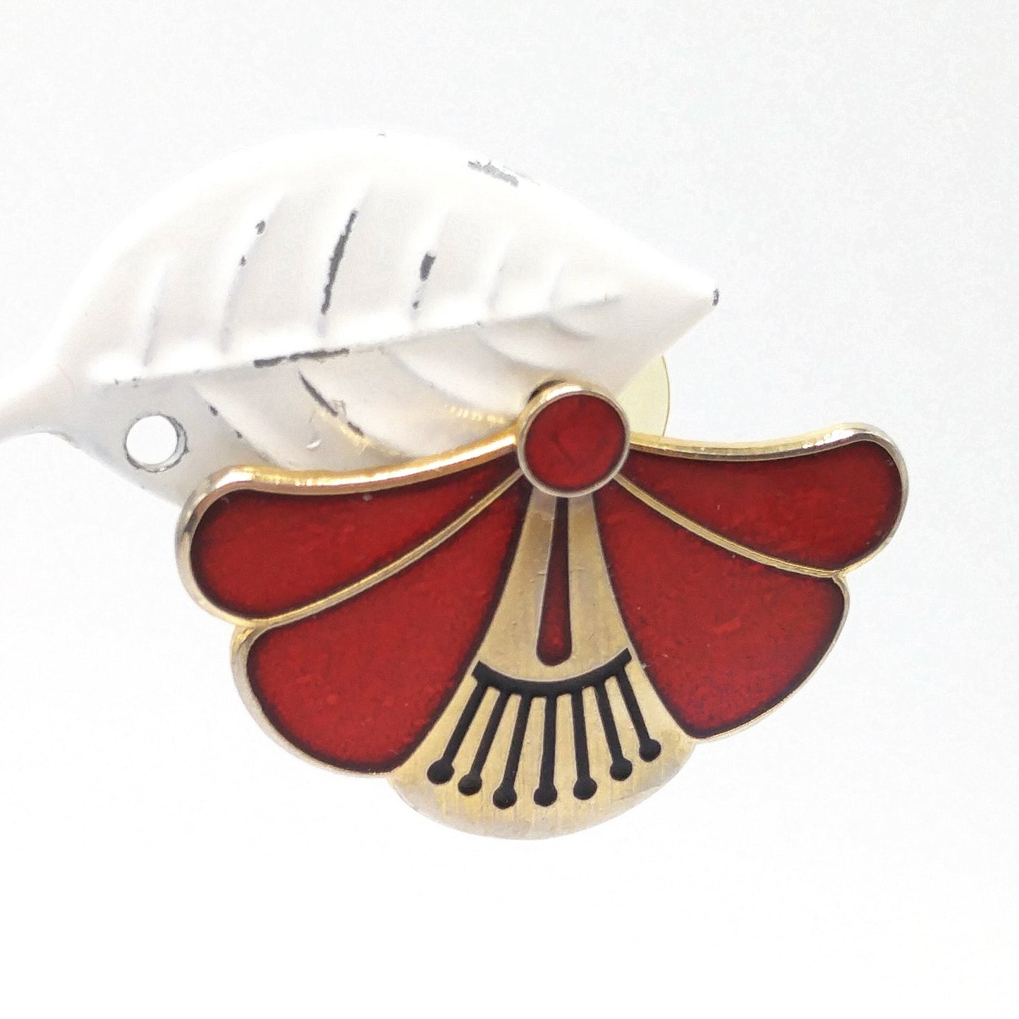 Laurel Burch Red Floral Post Earrings, Two Earrings in One, Gold Plated, 1980s Vintage Jewelry