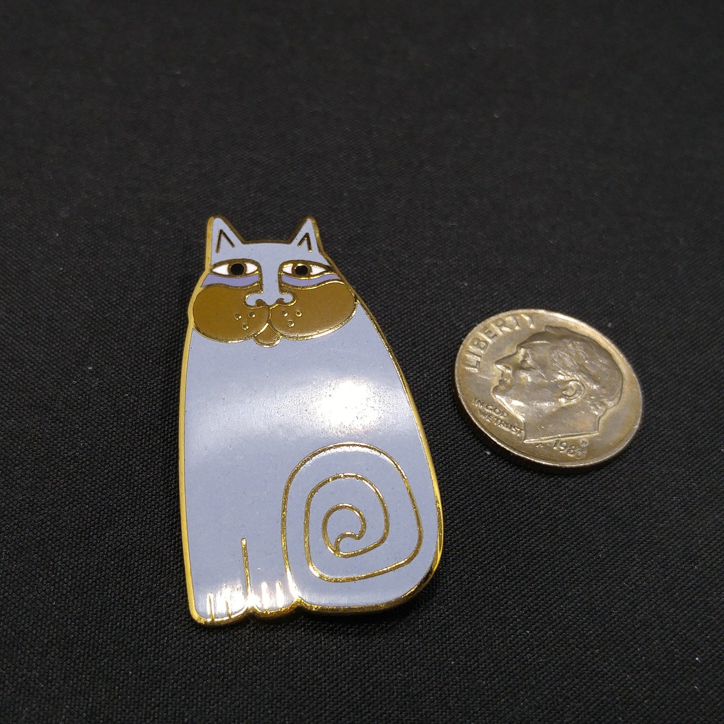 Vintage Laurel Burch "Olivia" Lavender Cat Brooch, Gold Plated, Enamel, 1980s