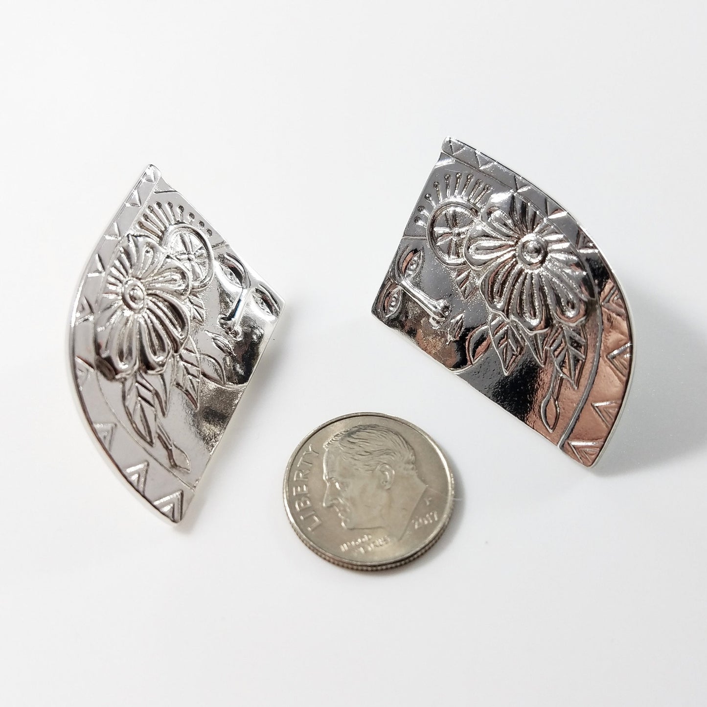 Vintage Laurel Burch Blossoming Woman Earrings, Rhodium Plated, 1990s