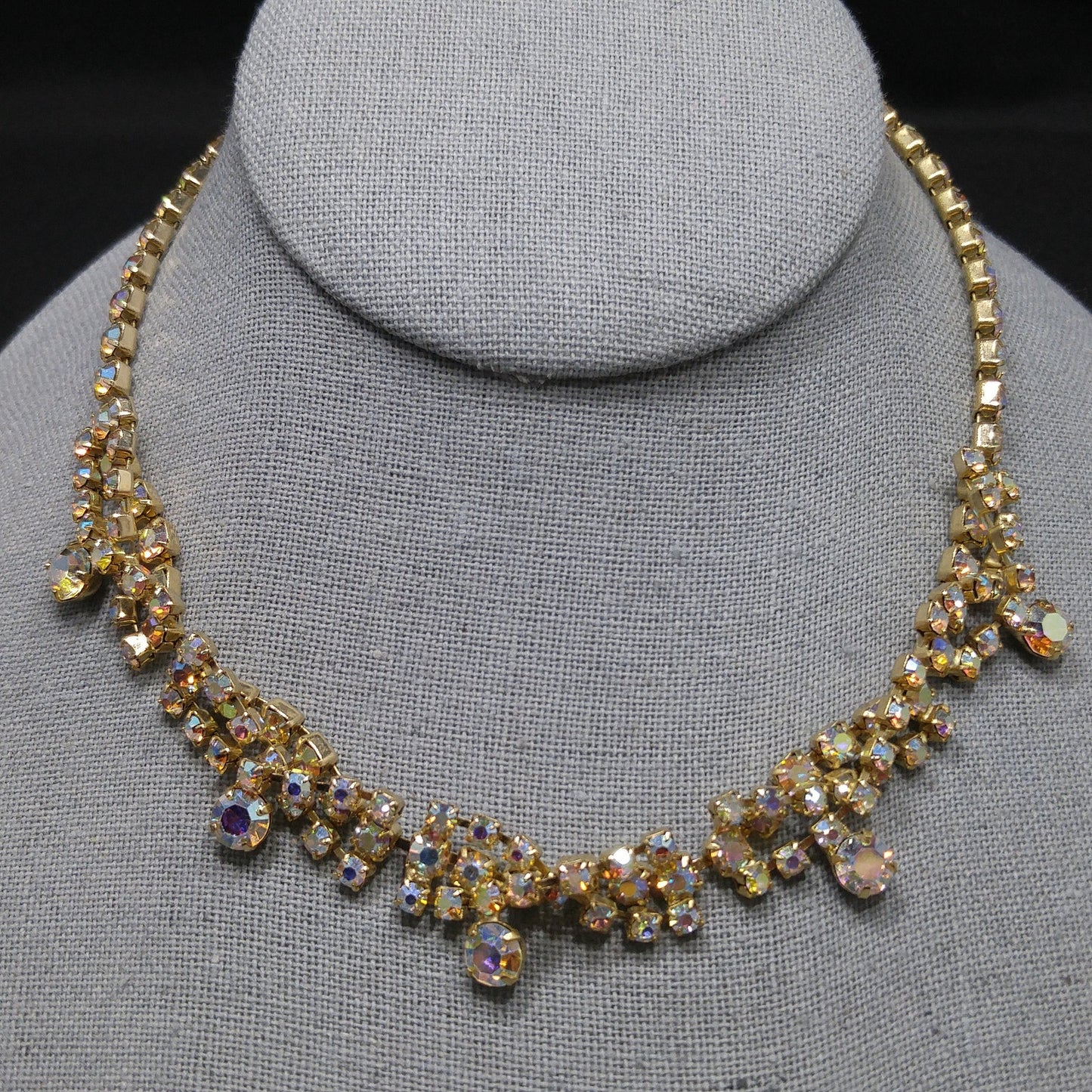 Aurora Borealis Rhinestone Choker Necklace, 1960s Vintage Jewelry