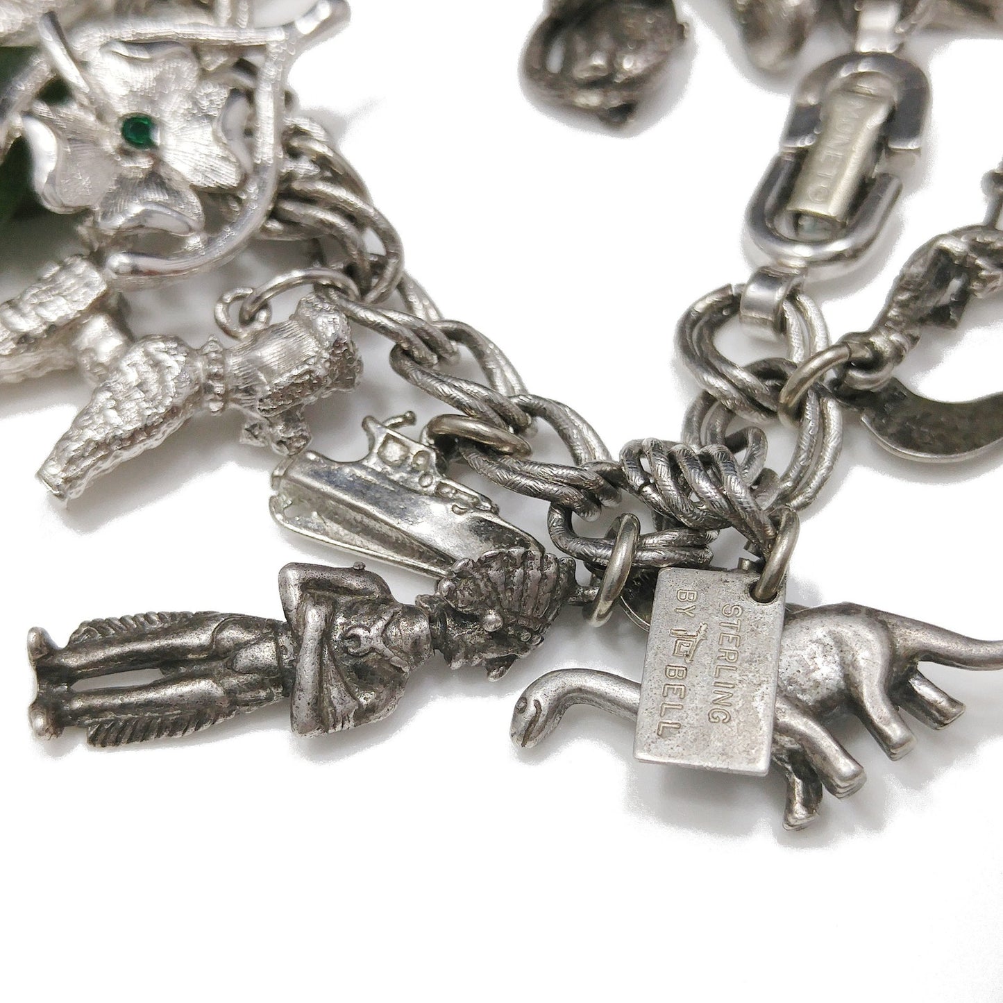 Monet Charm Bracelet, Sterling Gemstone Charms, 1960s Vintage Jewelry