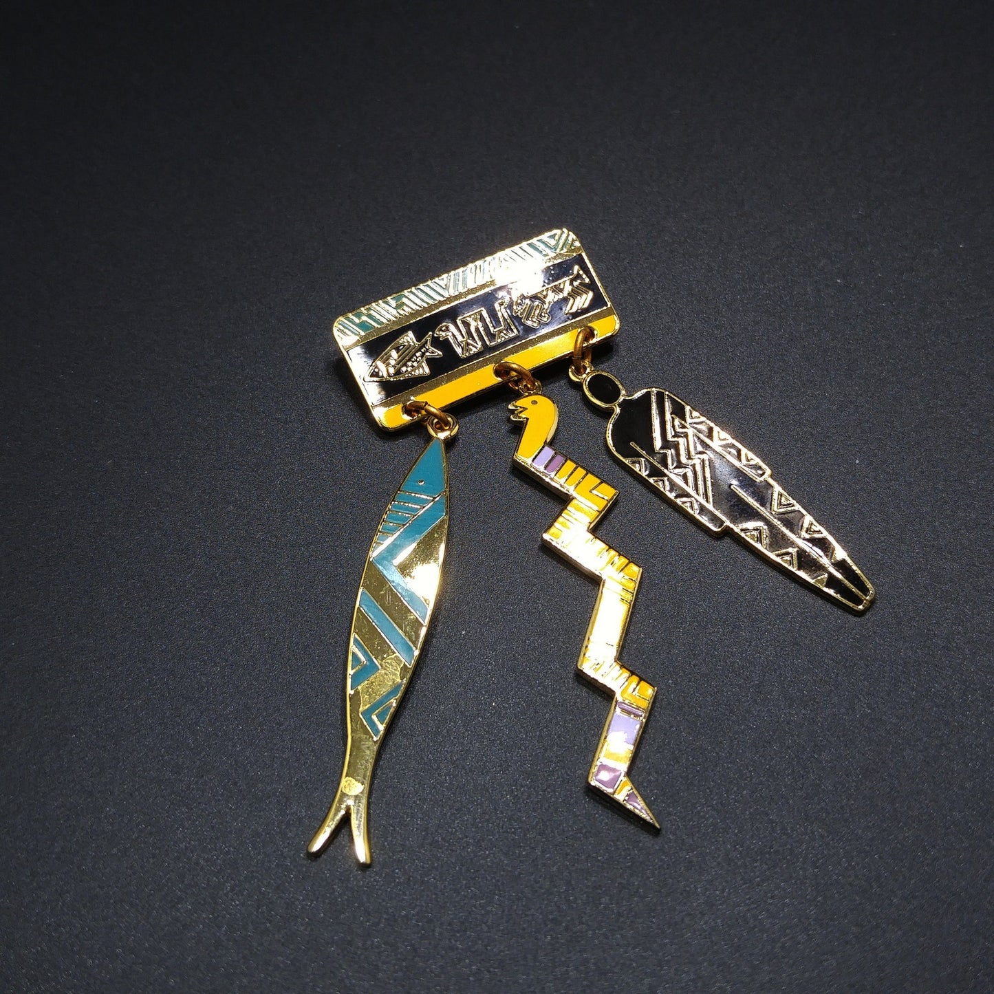 Laurel Burch "Artifacts" Brooch, Fish Snake Man, Gold Plated, 1980s Vintage Jewelry