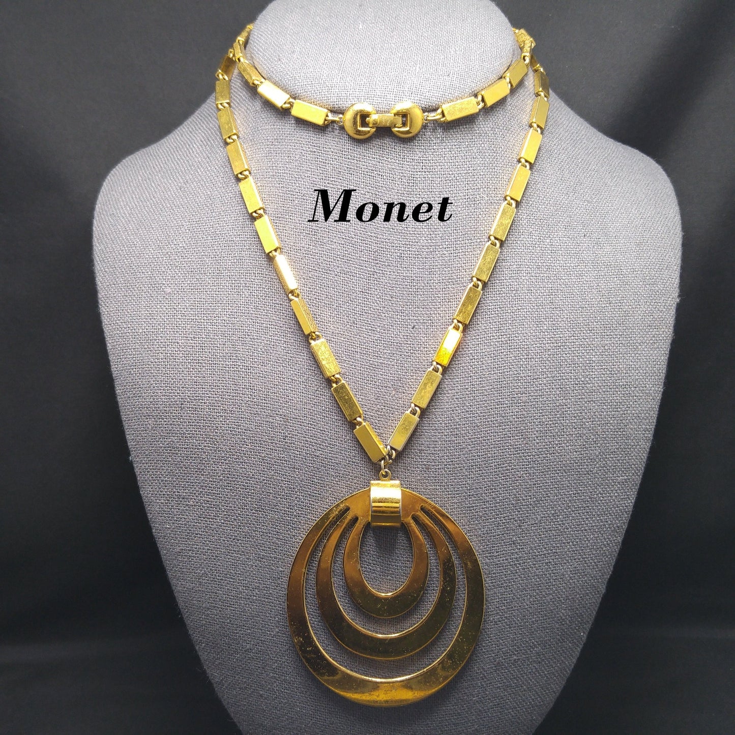 Monet Pendant Necklace, Gold Plated, Book Piece, 1960s Vintage Jewelry