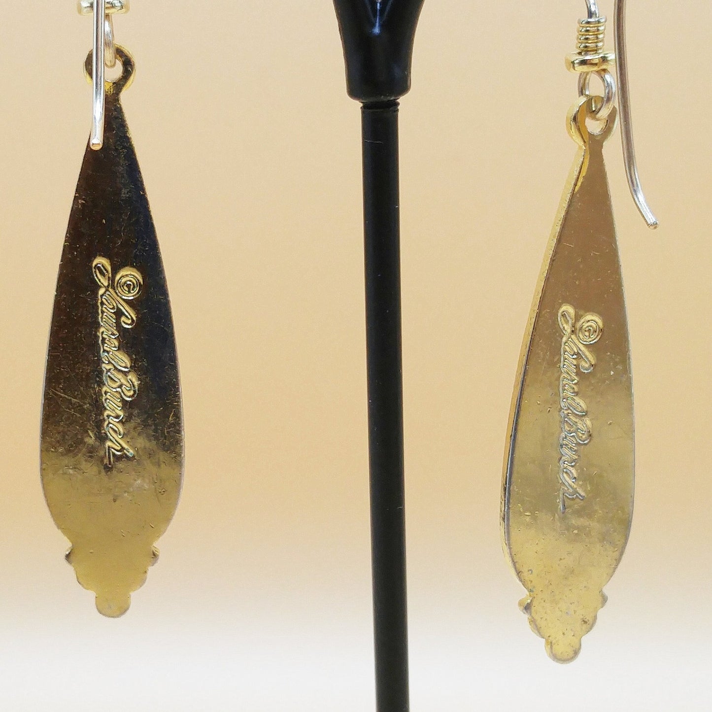 Laurel Burch Cream White Drop Earrings, Gold Plated, 1980s Vintage Jewelry