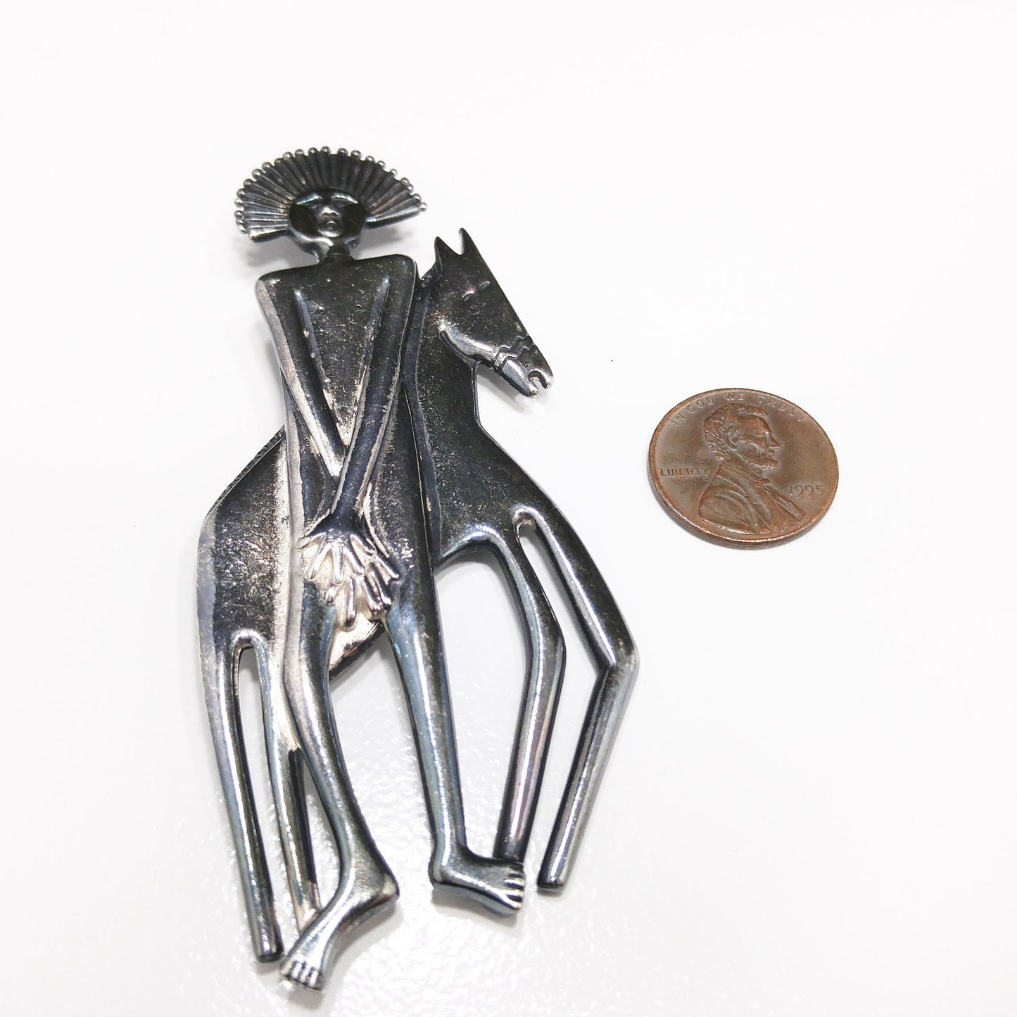 Laurel Burch Spirit Man and Horse Brooch & Pendant, Rhodium Plated, 1980s