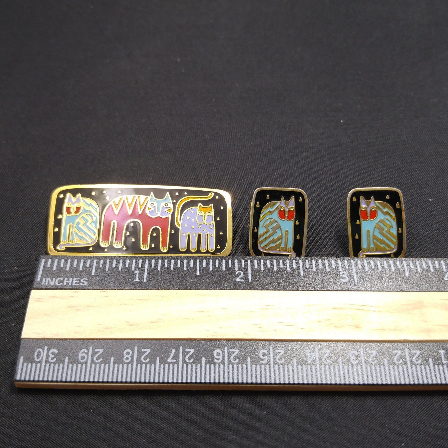 Vintage Laurel Burch "Fantastic Felines" Brooch & Earrings, 1980s