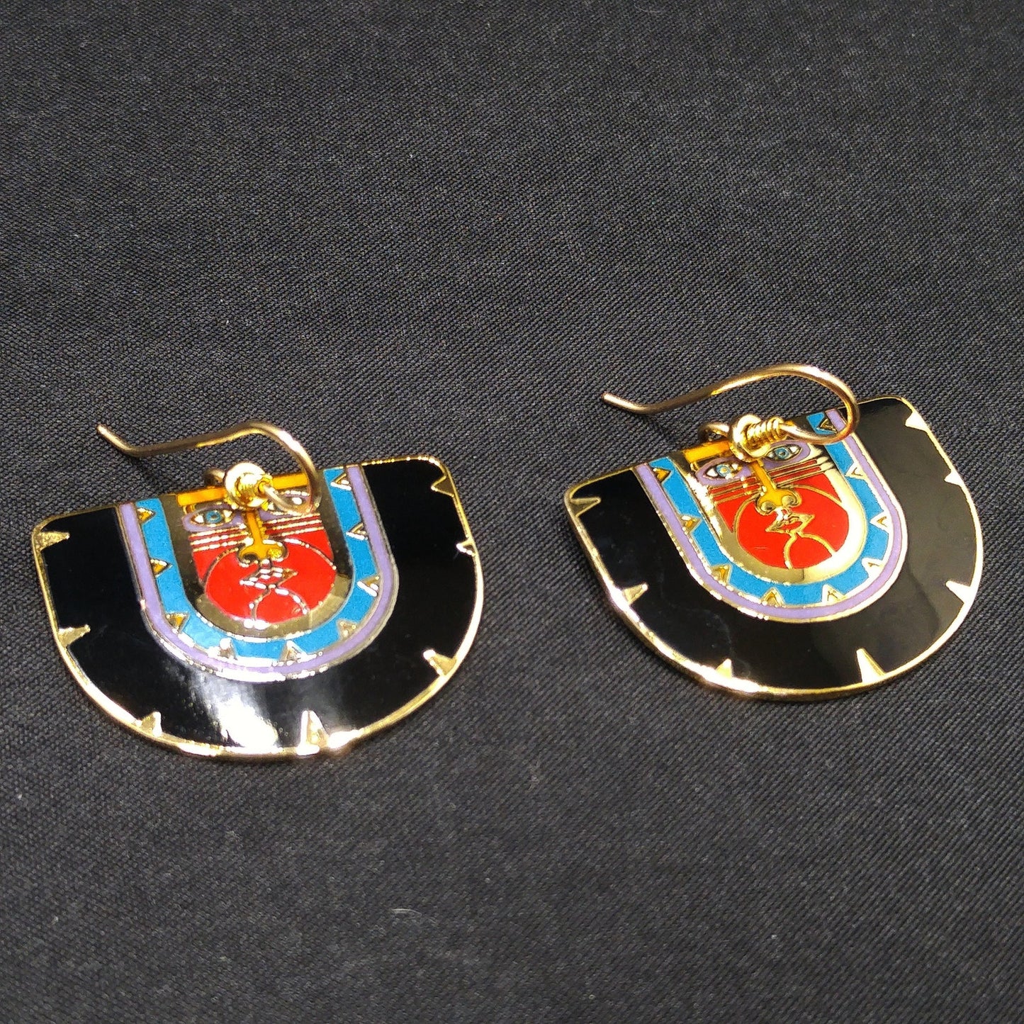 Vintage Laurel Burch "Kubera" Dangle Earrings, Gold Plated