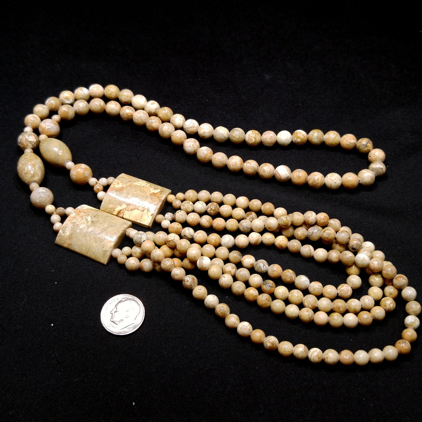 Gemstone Long Beaded Necklace, No Clasp, Four Strands in Front, 1970s Vintage Jewelry